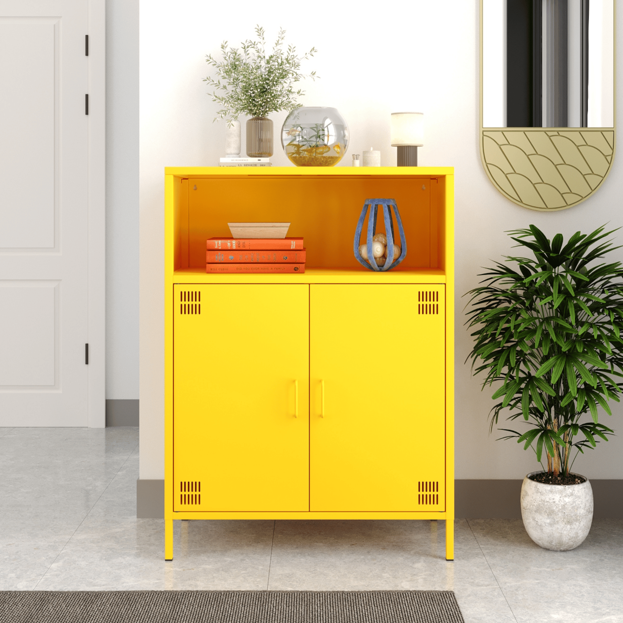 Pera Metal Dolap 2 Kapılı, Açık Raflı 80,50 x 40 x 109,50 cm - Ral 1018 Sarı