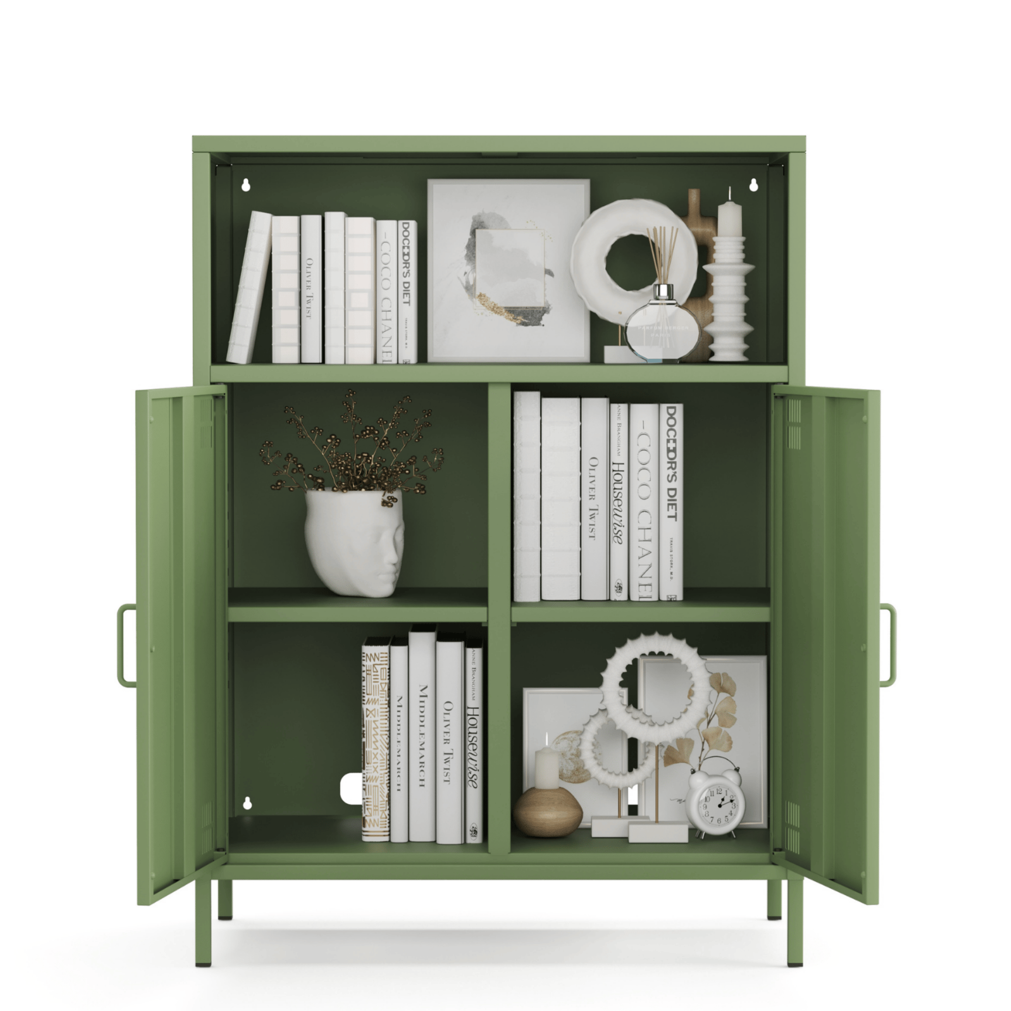 Pera Metal Dolap 2 Kapılı, Açık Raflı 80,50 x 40 x 109,50 cm - Ral 6011 Yeşil