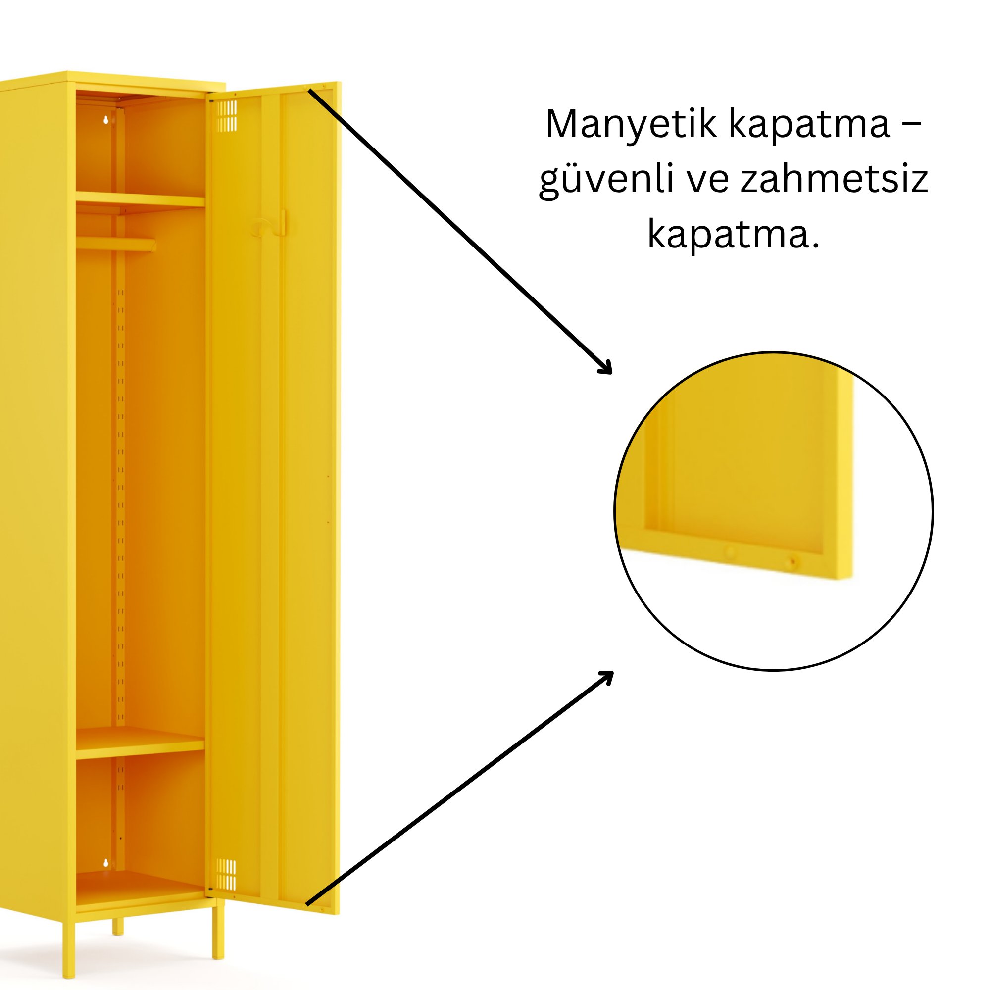 Pera Metal Elbise Dolabı, Soyunma Dolabı, Tek Kapılı, 41,50 x 40 x 189,50 cm - Ral 1018 Sarı