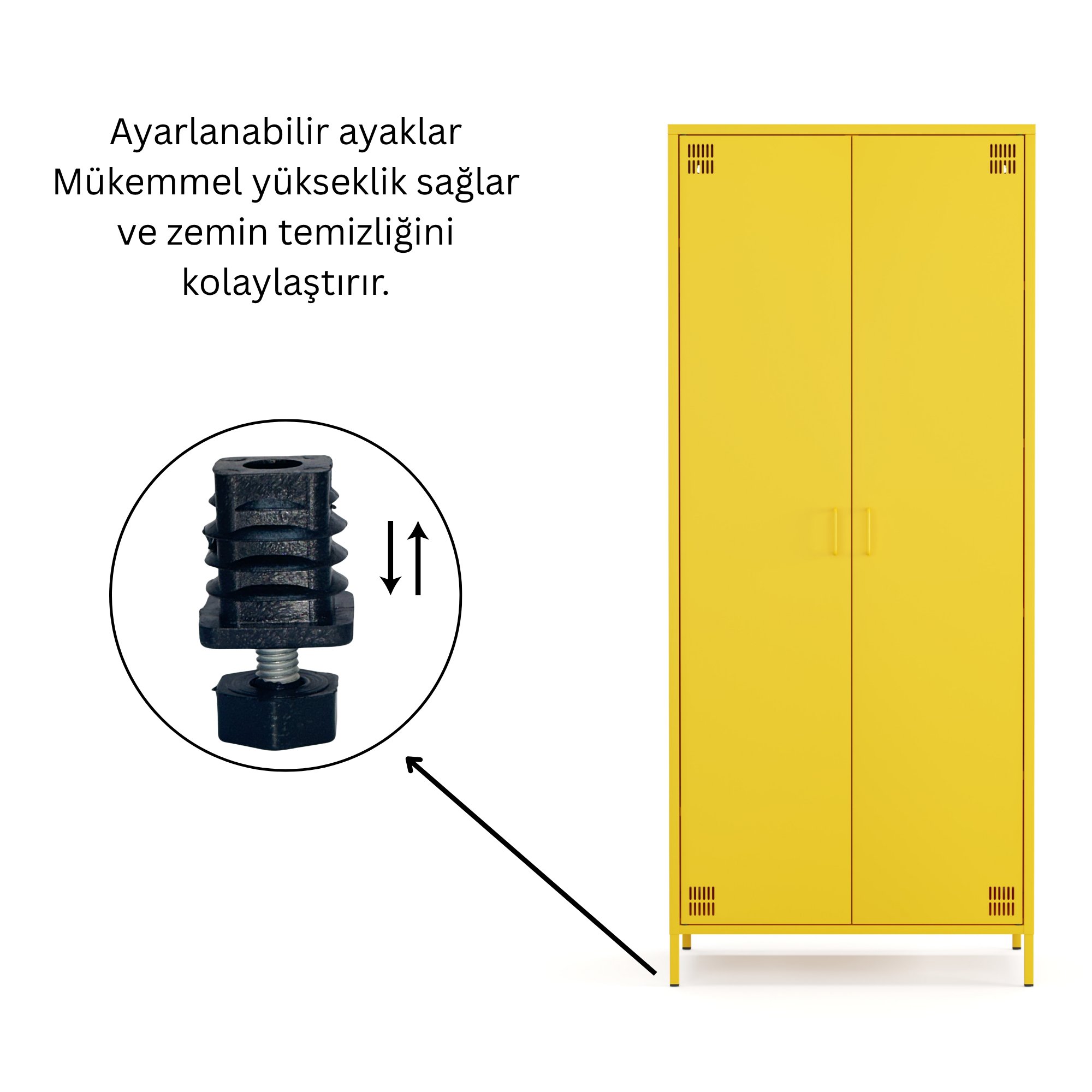 Pera Metal Elbise Dolabı, Soyunma Dolabı, İki Kapılı, 80,50 x 50 x 189,50 cm - Ral 1018 Sarı