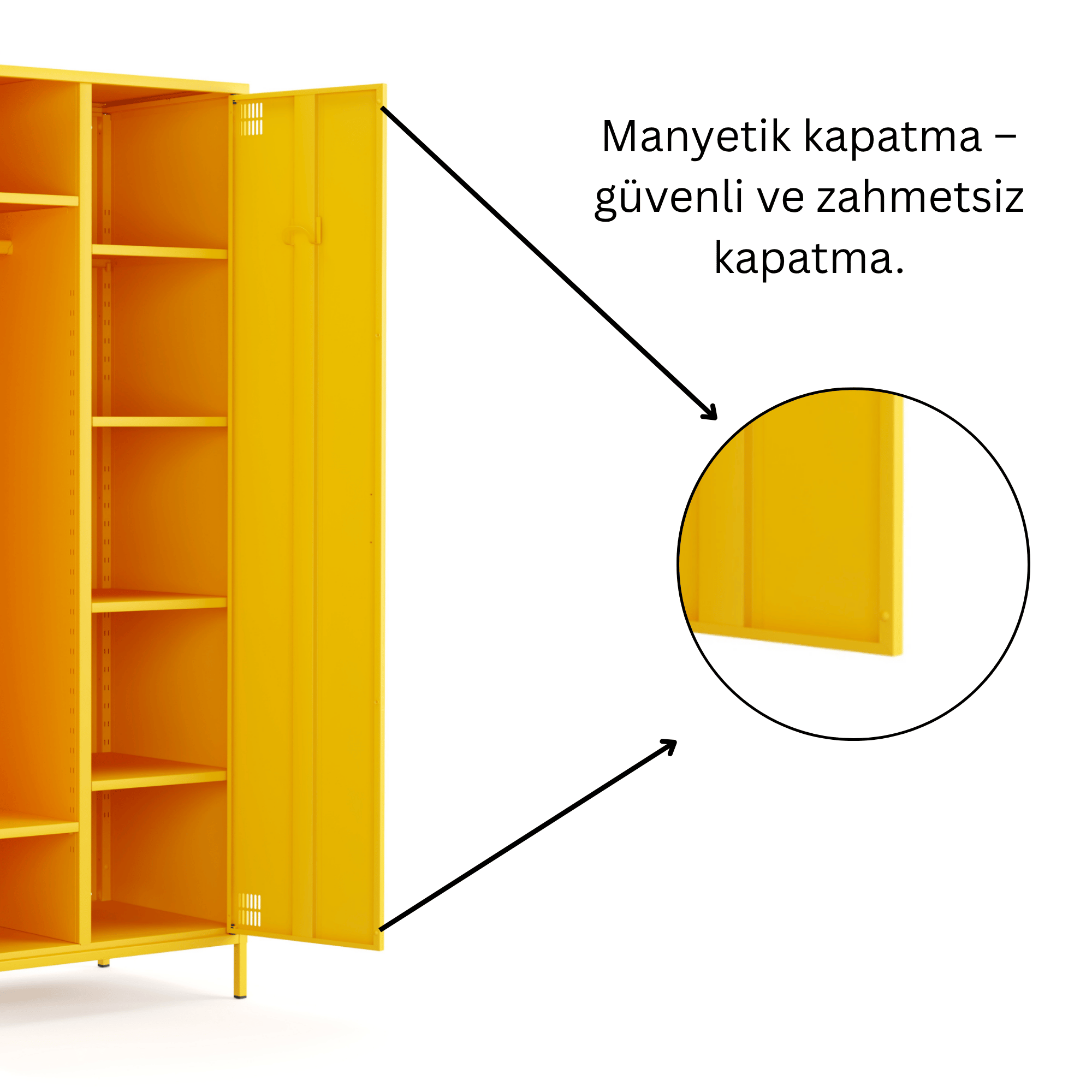 Pera Metal Elbise Dolabı, Soyunma Dolabı, İki Kapılı, 80,50 x 50 x 189,50 cm - Ral 1018 Sarı