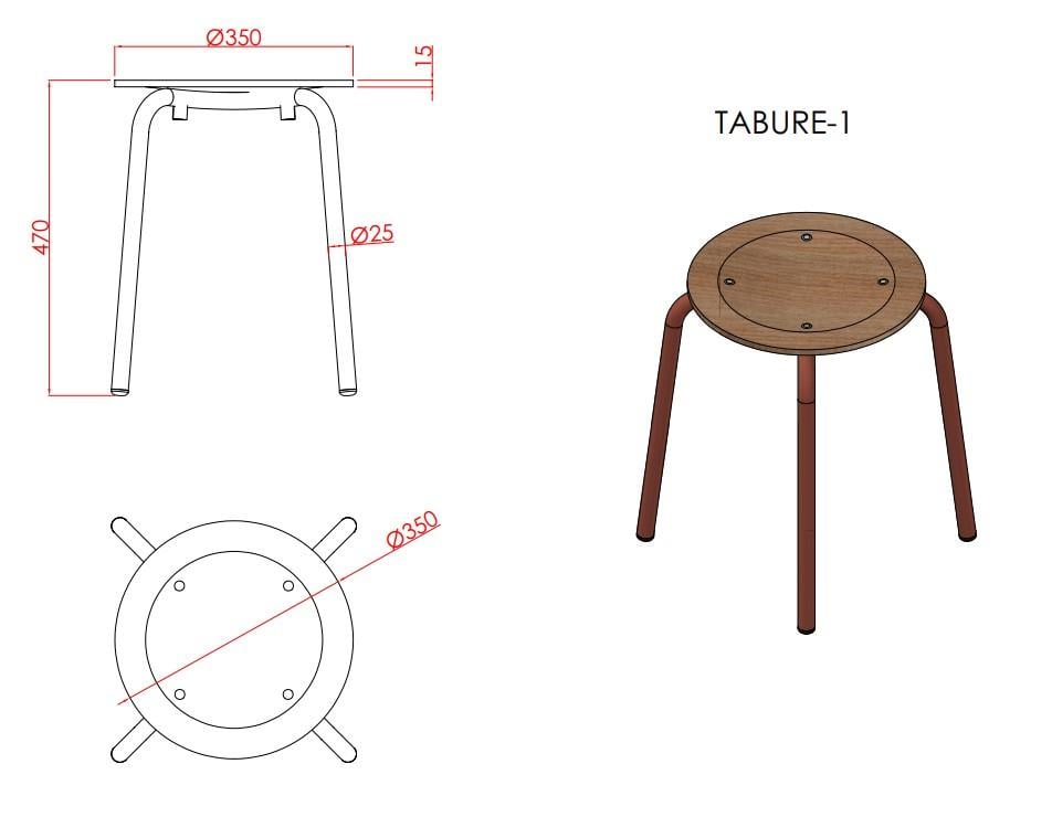 Tabure Küçük Ayak Somon Ral 3022 - Kayın Tabla