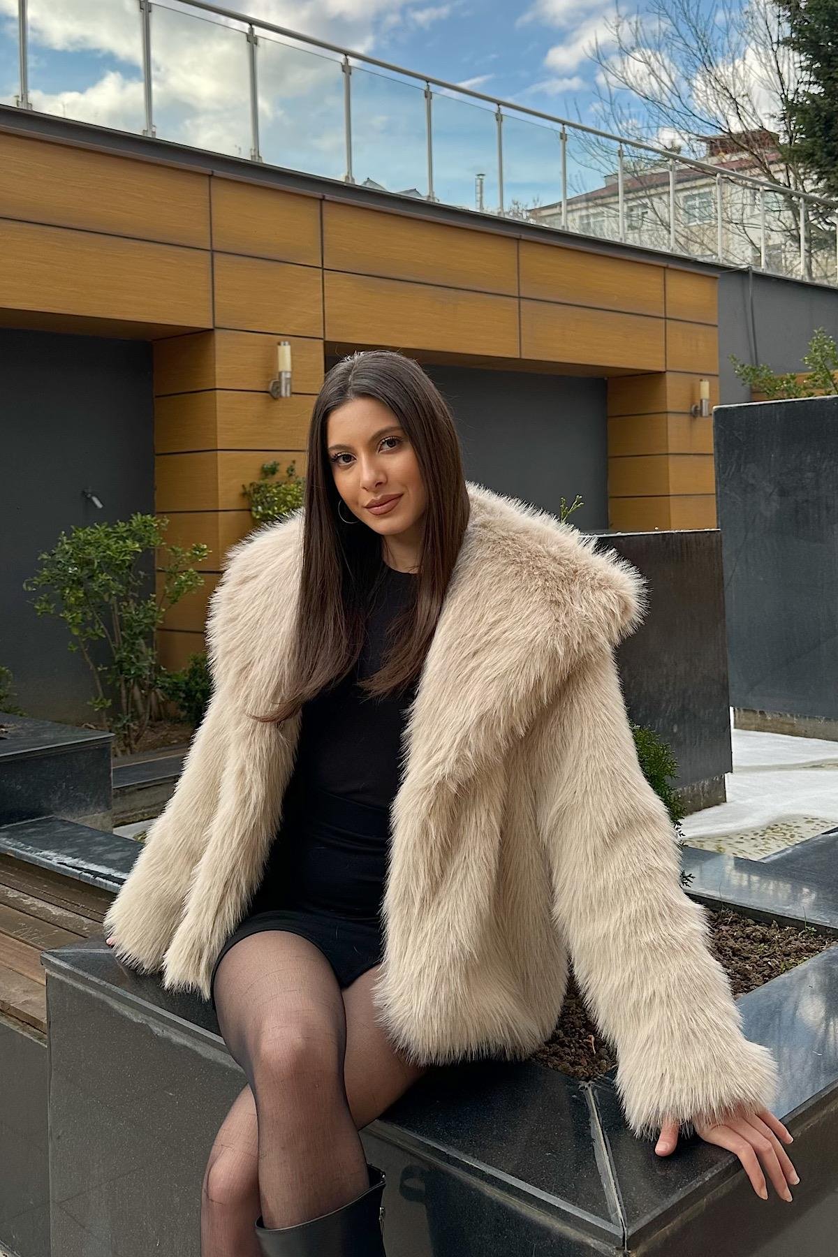 ELAN YAKALI KÜRK-Ekru