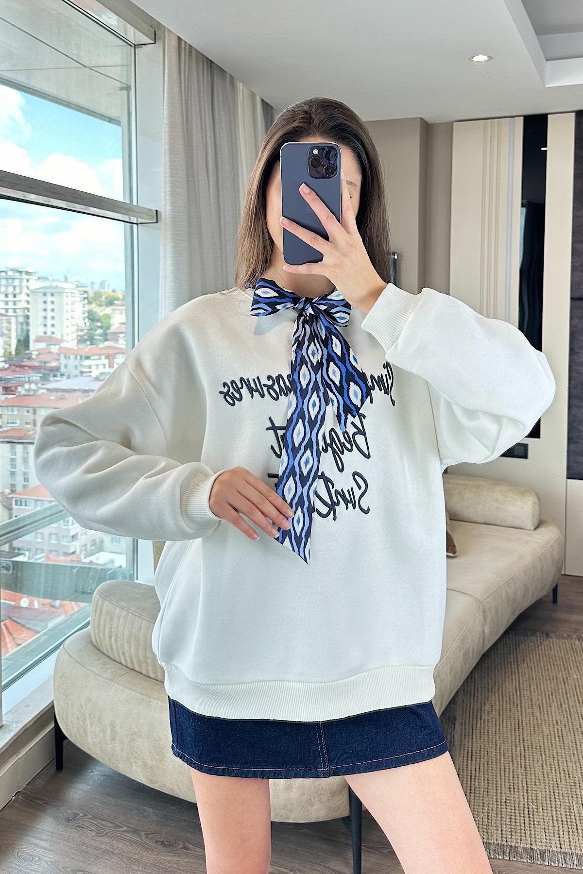 ESORA FLARLI SWEAT-Beyaz