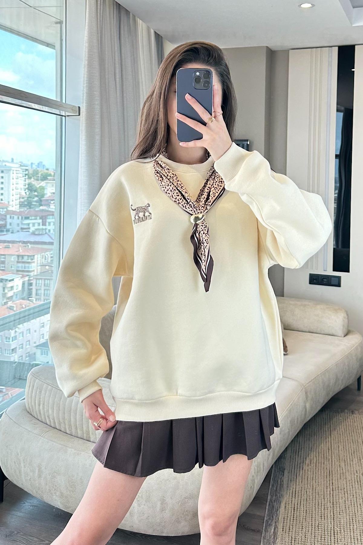 LUVİEN FLARLI SWEAT-Ekru