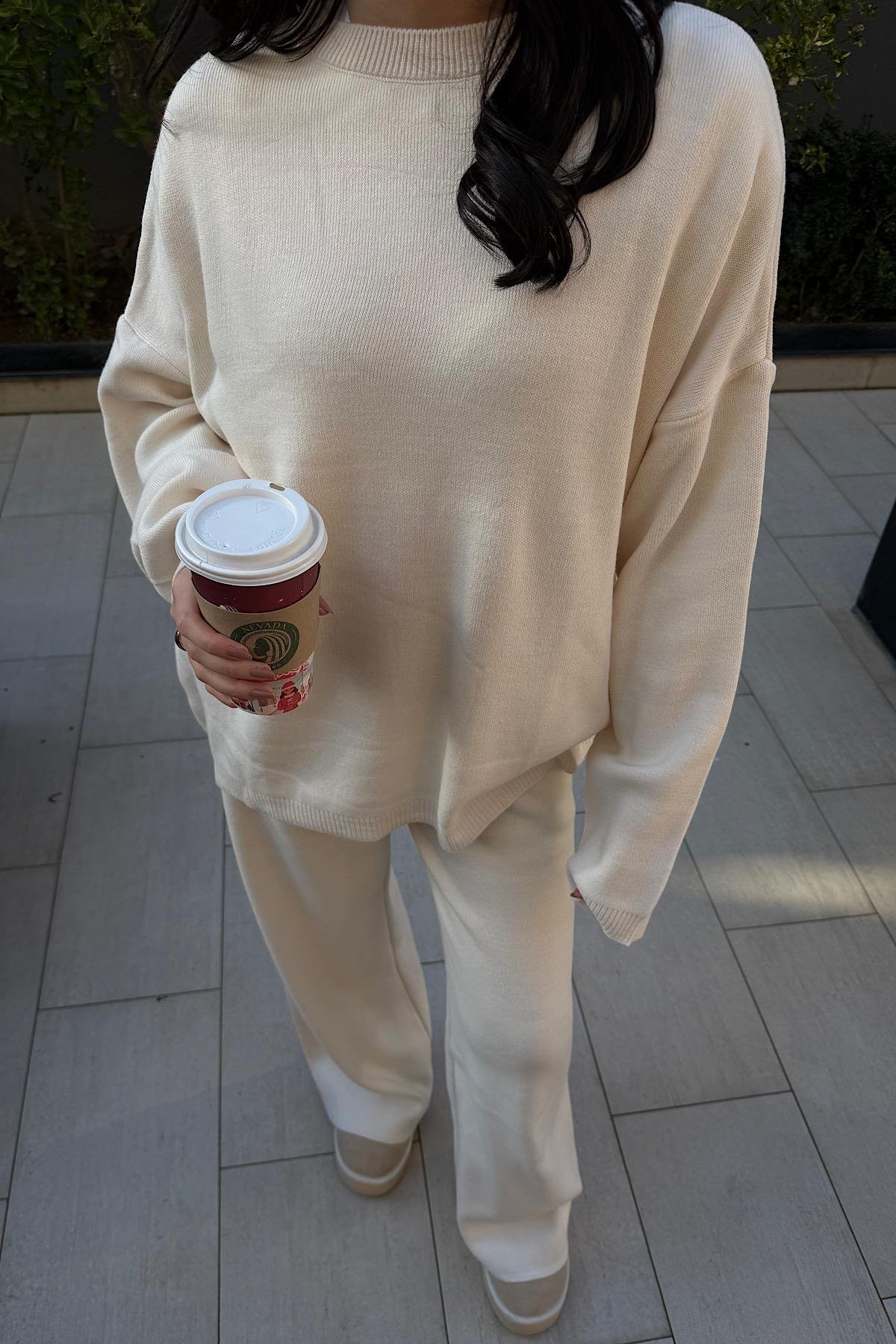 OVERSİZE TRİKO TAKIM-Ekru