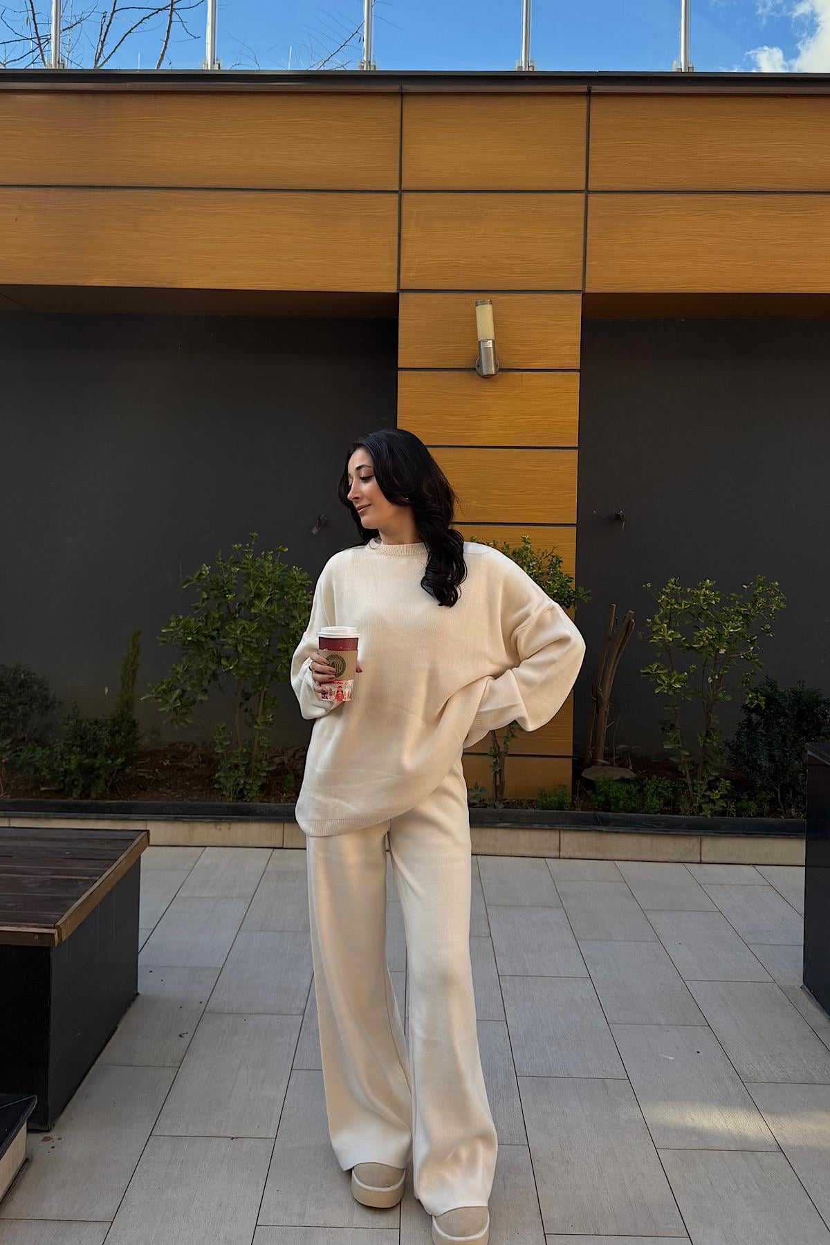 OVERSİZE TRİKO TAKIM-Ekru