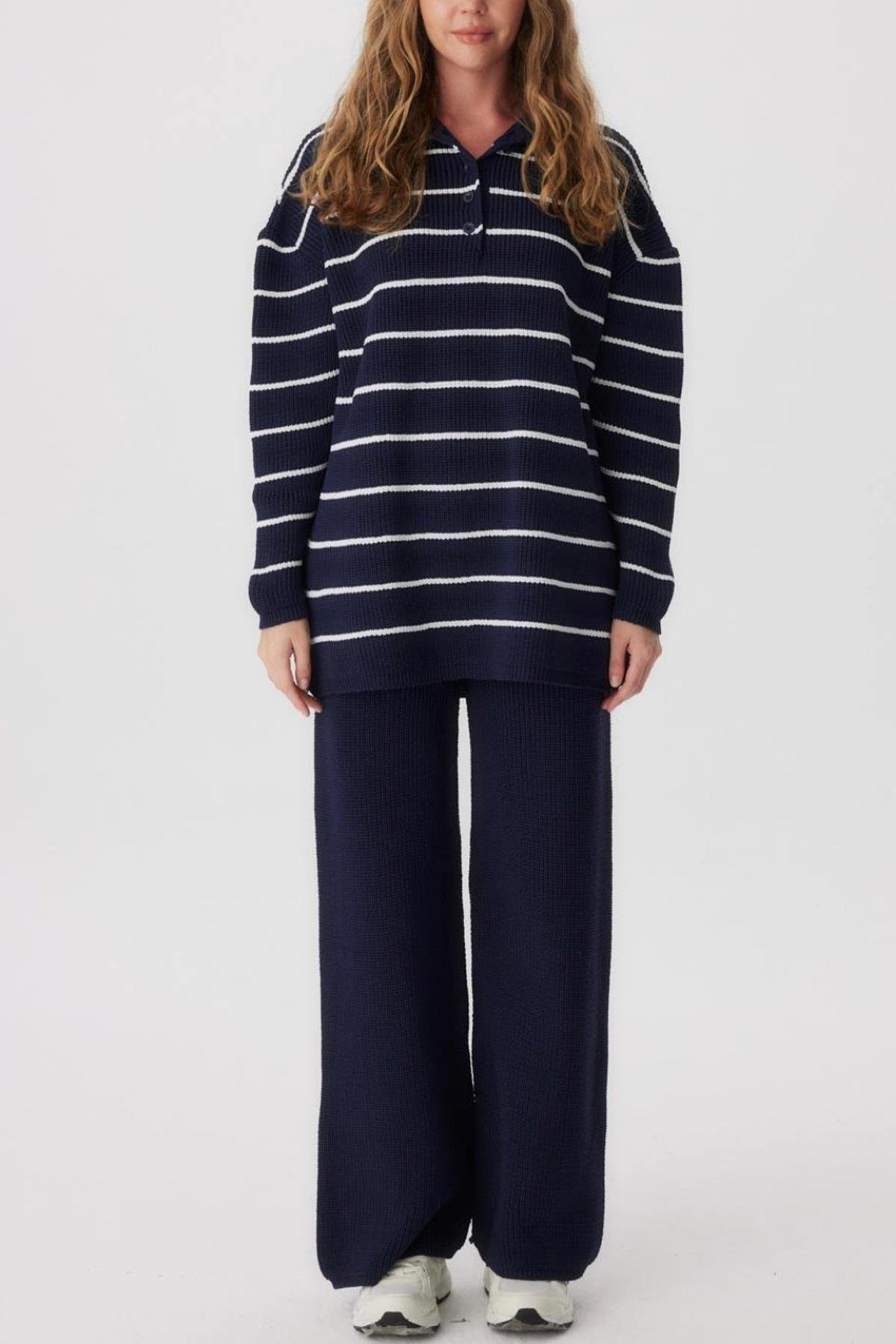 ÇİZGİLİ TRİKO TAKIM LACİVERT