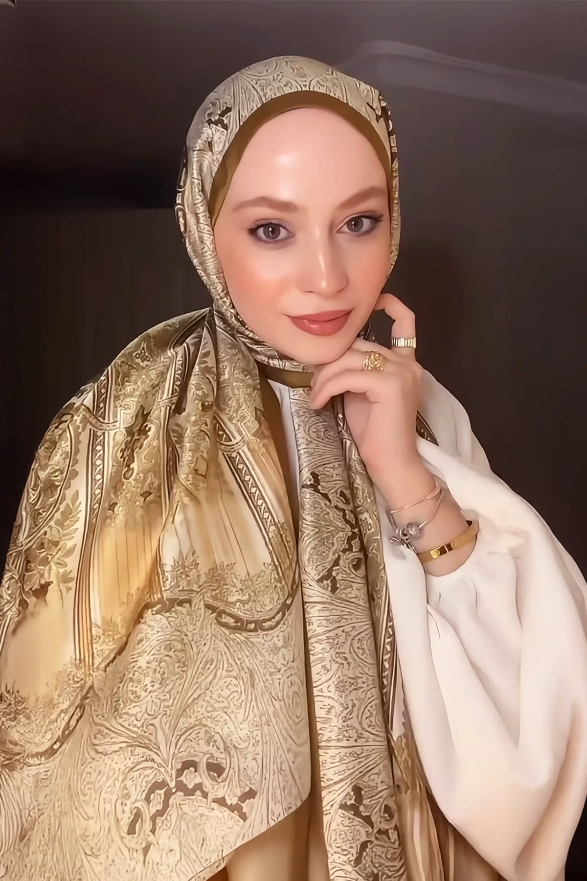 VUAL İPEK ETRO DESEN ŞAL YAĞ YEŞİLİ