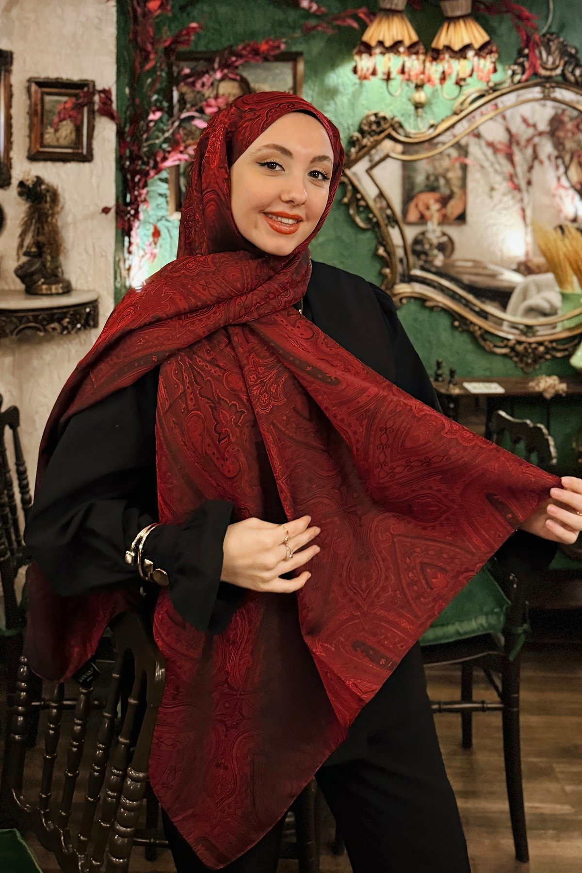 İPEKSİ JAKAR ŞAL BORDO-SİYAH