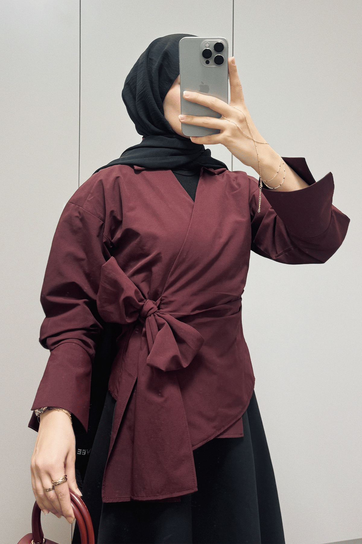 YANDAN BAĞLAMALI GÖMLEK BORDO