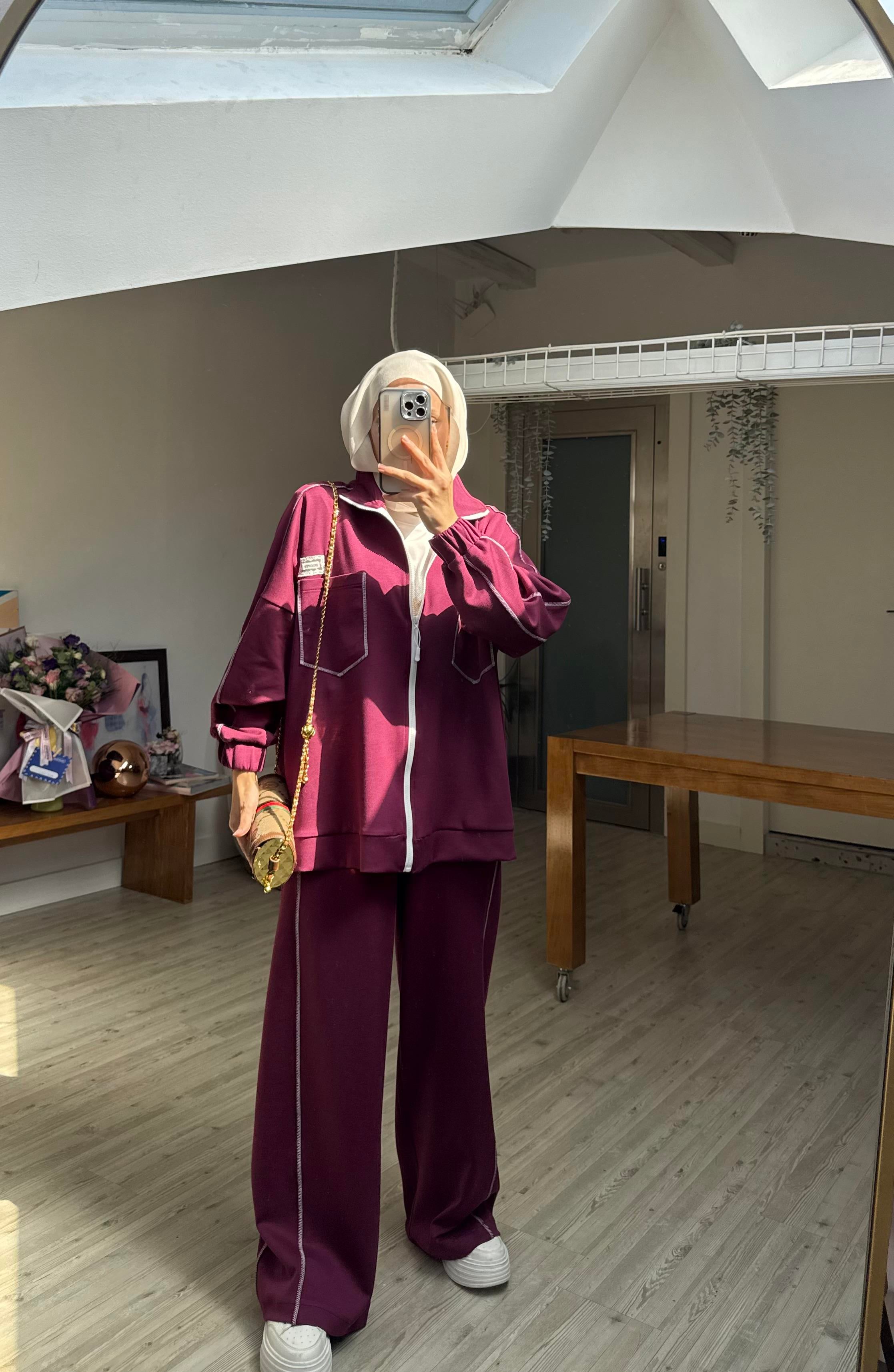 Kontrast Detaylı Oysh Takım Bordo