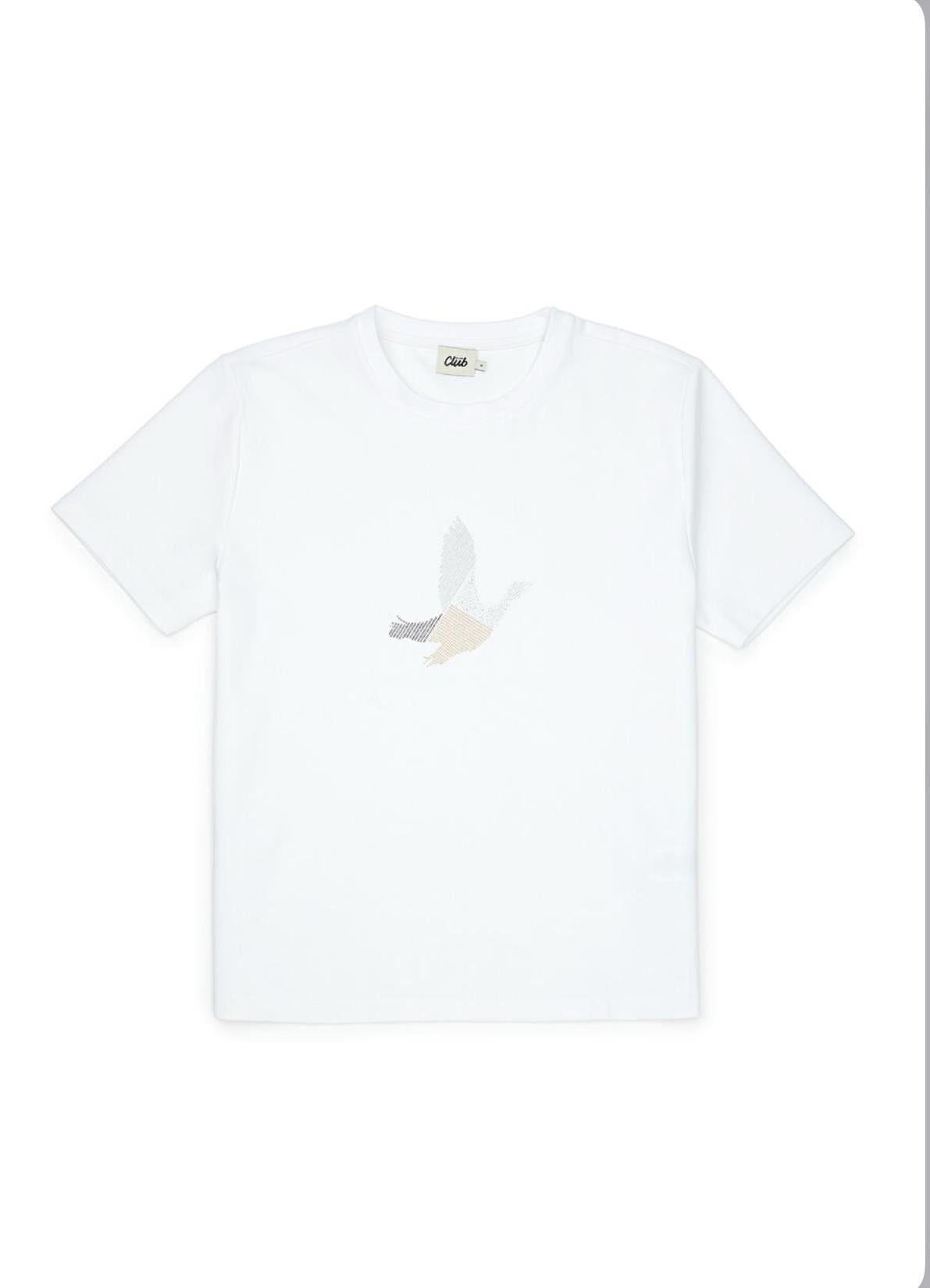 Orjinal Marka Beyaz Kuş İşlemeli Tshirt