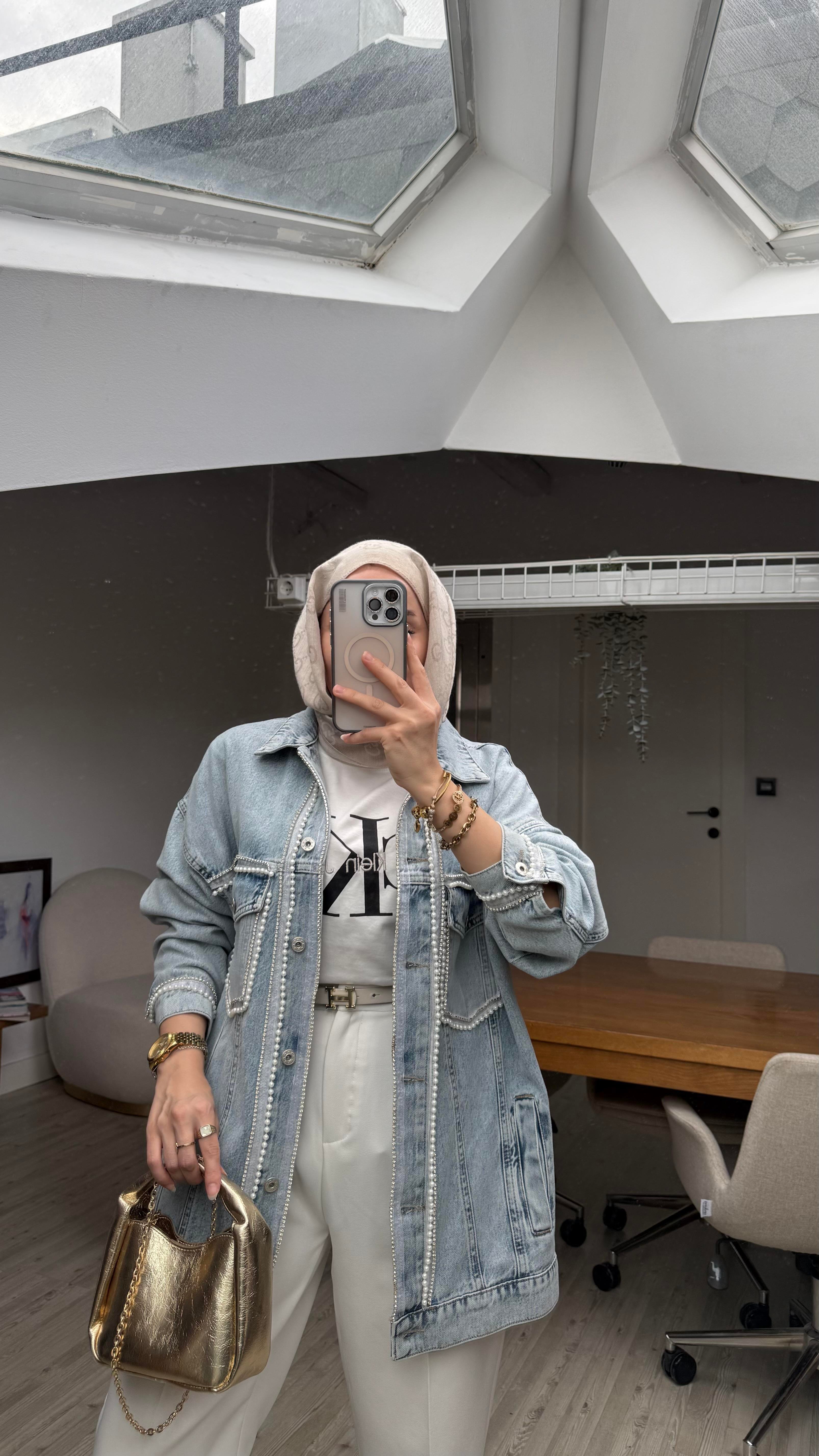 Özel Tasarım İnci Denim Ceket