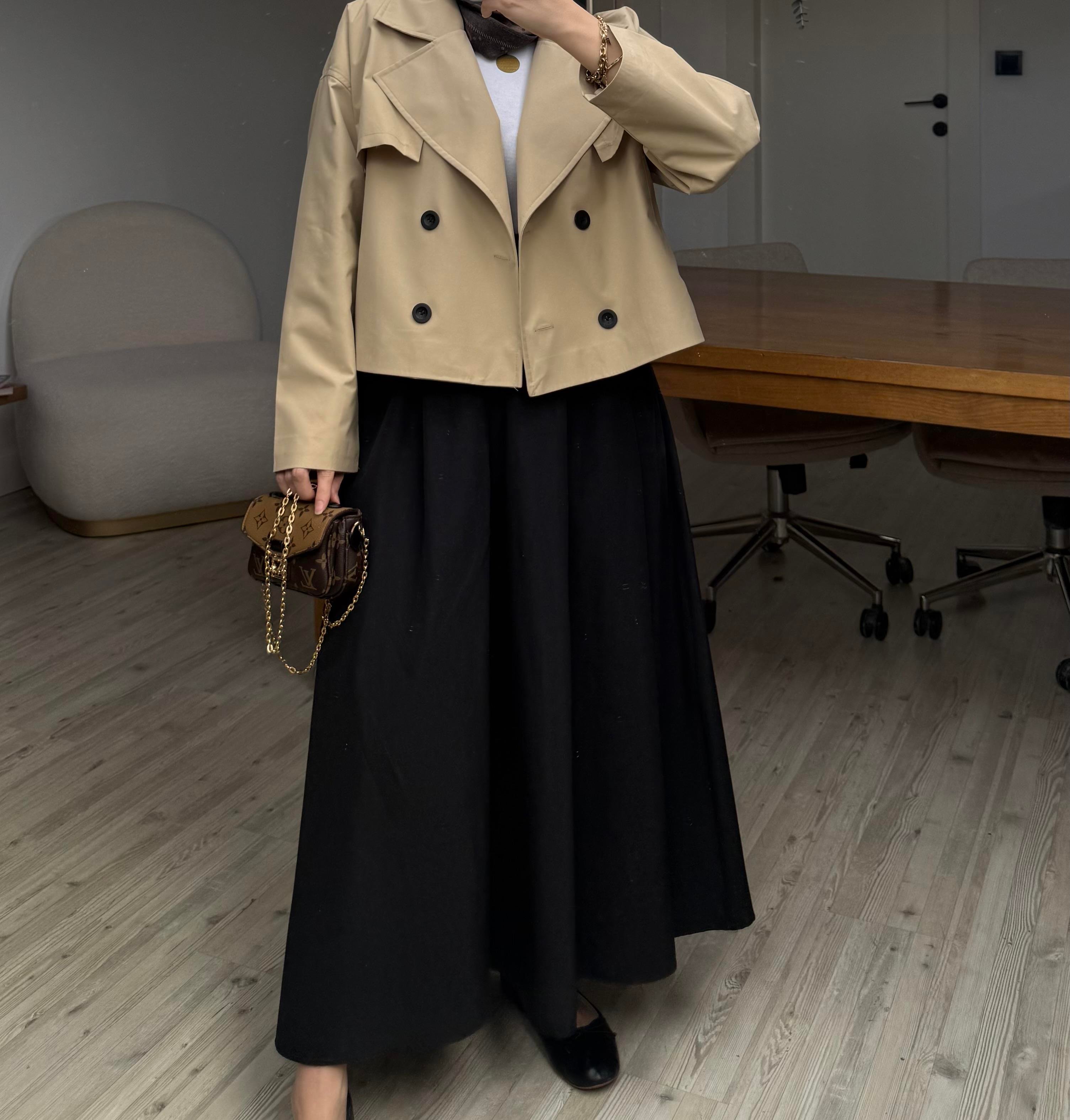 Volanlı Premium Poplin Etek Siyah