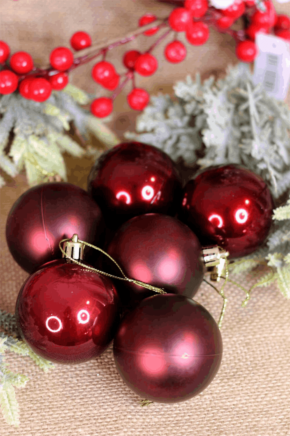 Çam Ağacı Topu 6Li 6 cm Bordo