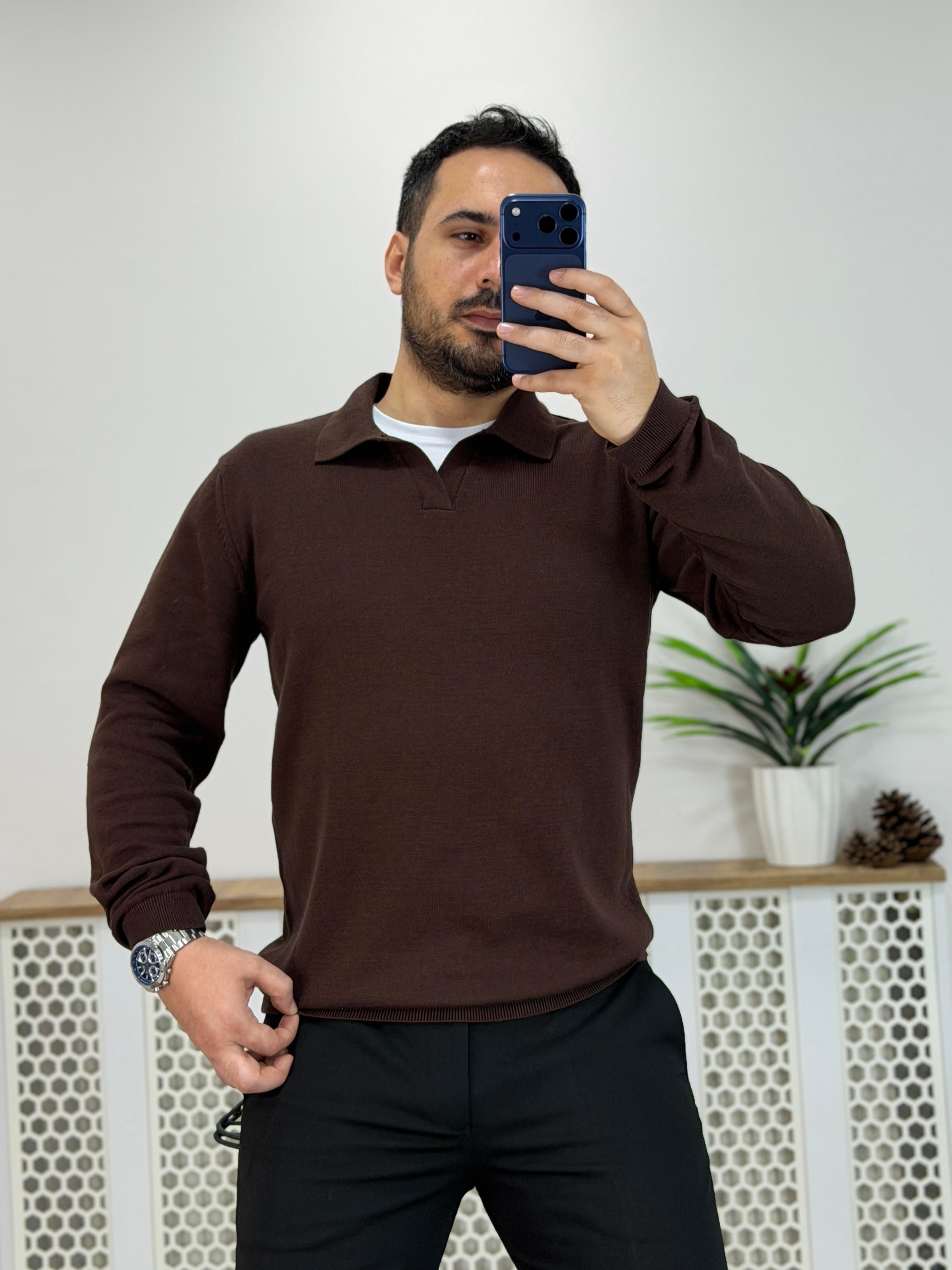 Acı Kahve Polo Yaka Regular Fit Triko K0019