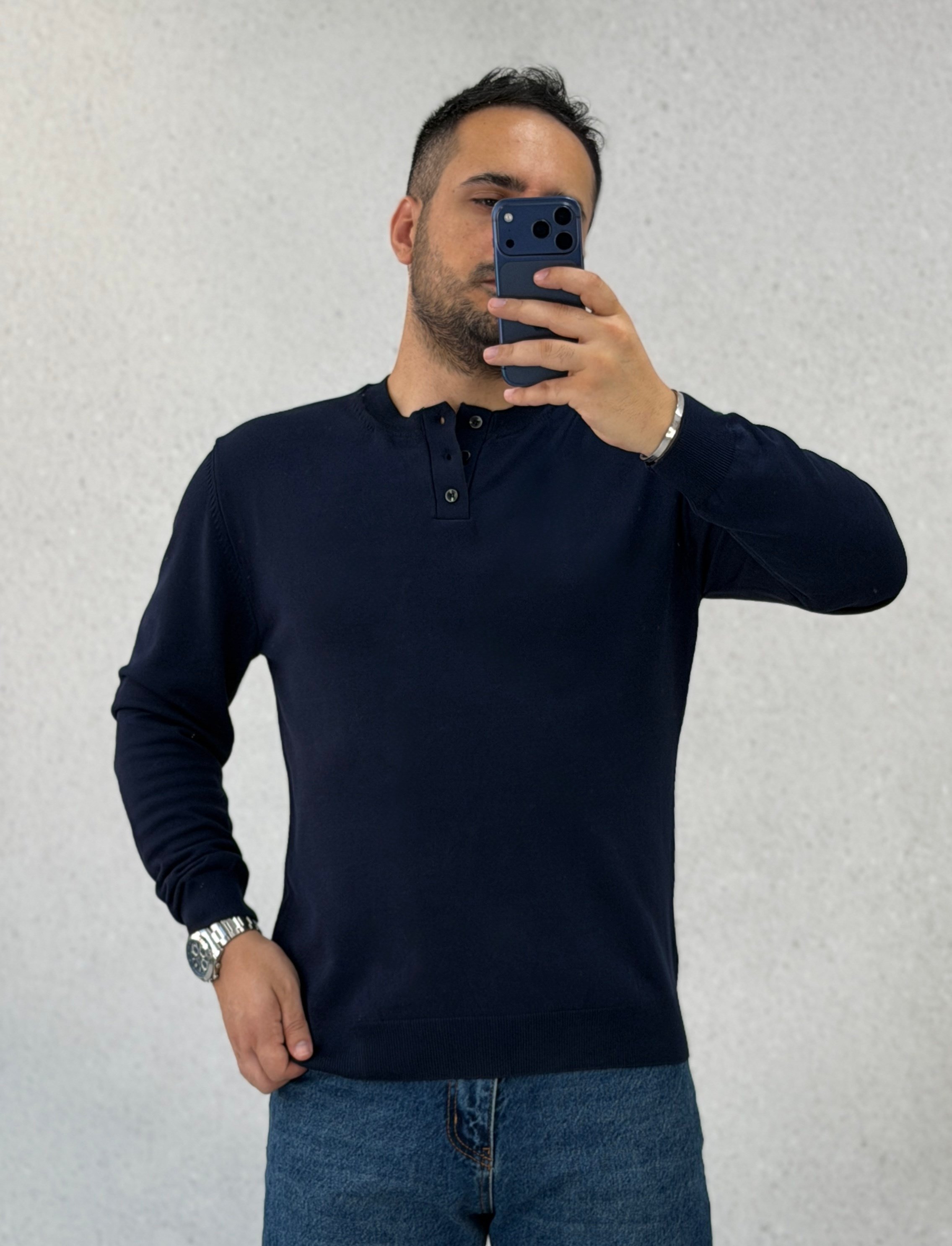 Açık Yaka Uzun Kol Lacivert Triko K0028
