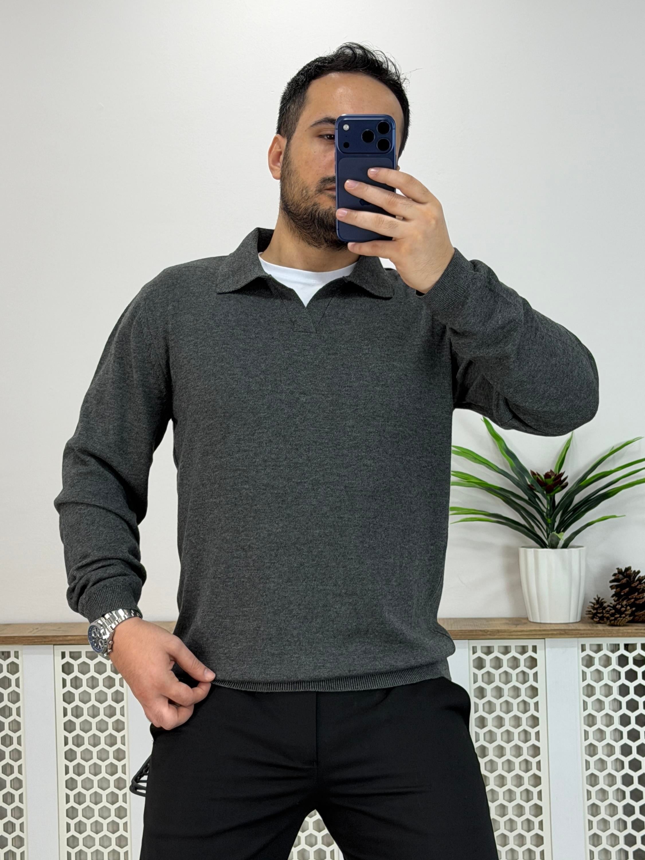 Antrasit Polo Yaka Regular Fit Triko K0020