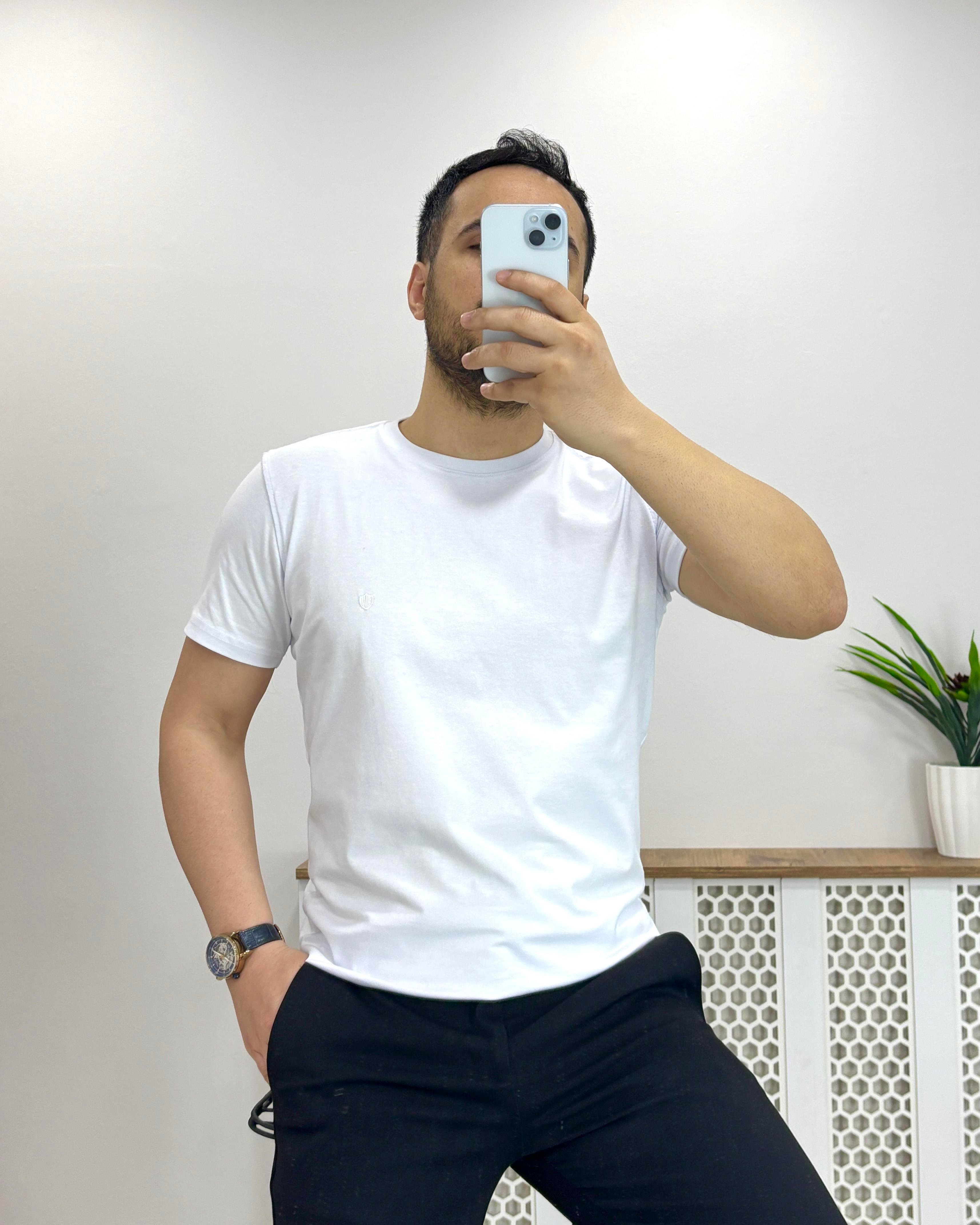 Beyaz bisiklet yaka Basic Tshirt T0012 