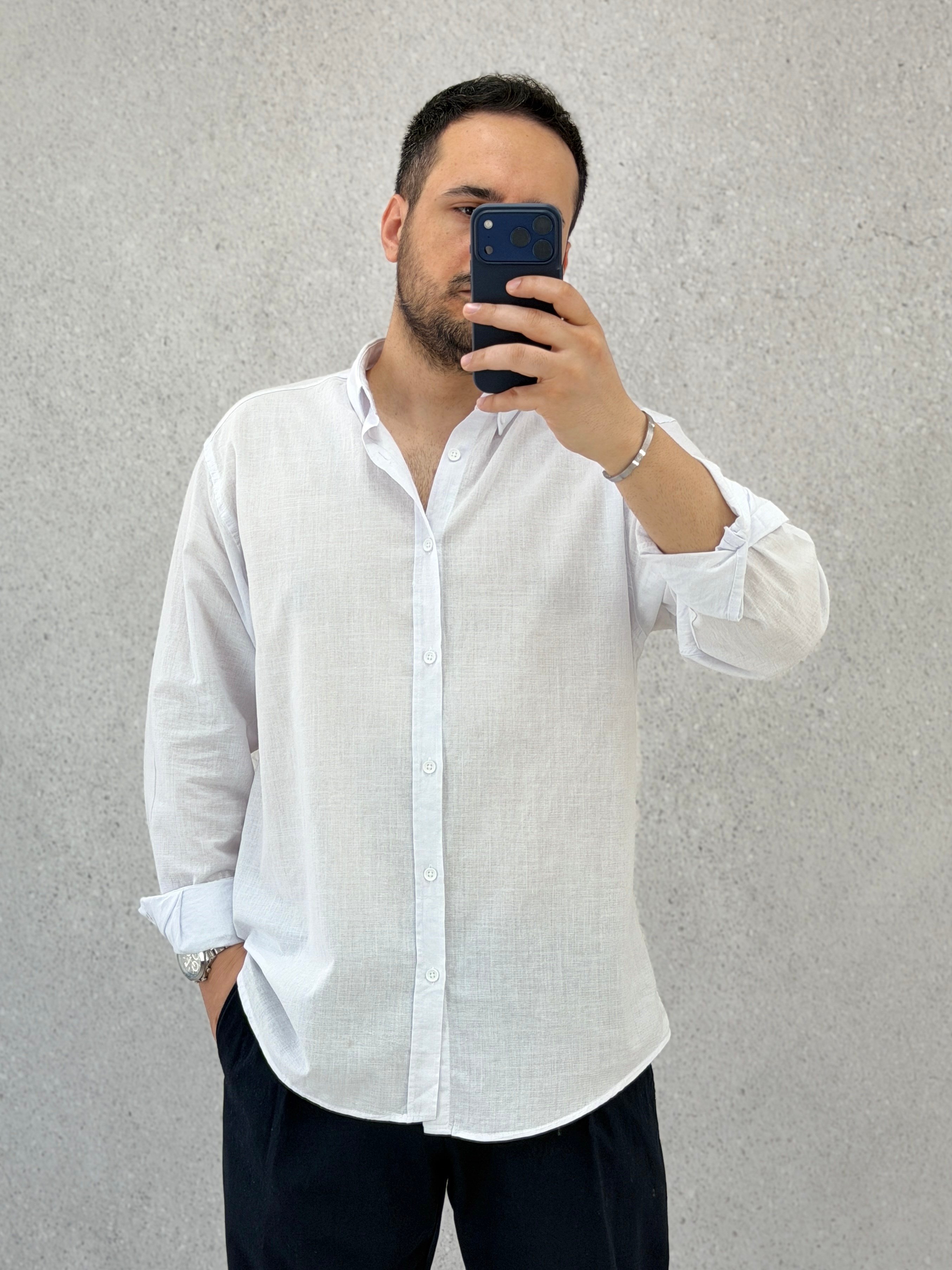 Beyaz Oversize Pamuk Gömlek G0044