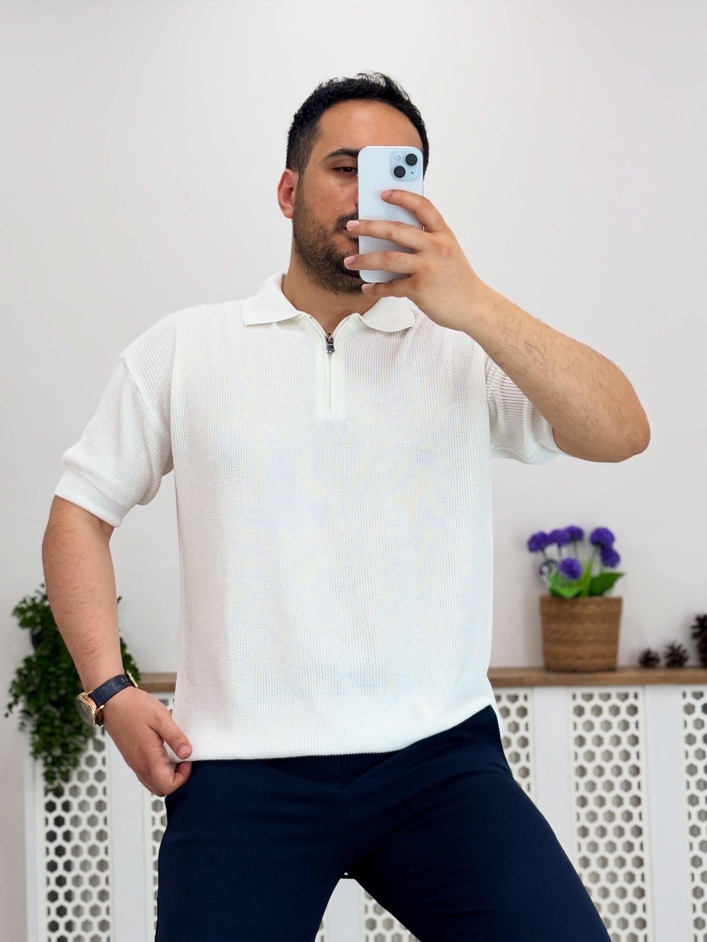 Beyaz Polo Yaka Oversize Triko Tshirt T0017