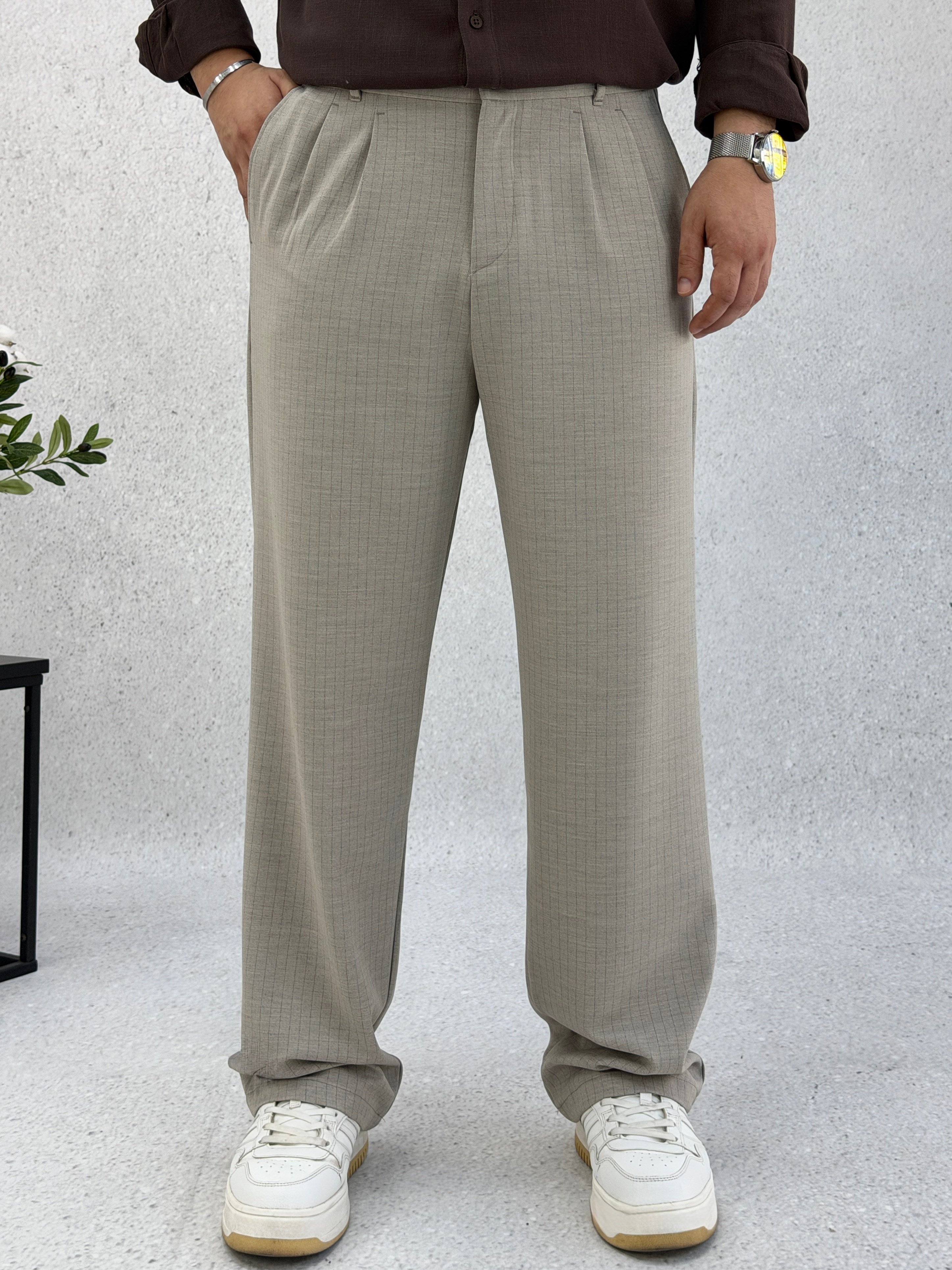 Çizgili Gri Baggy Pantolon P0036
