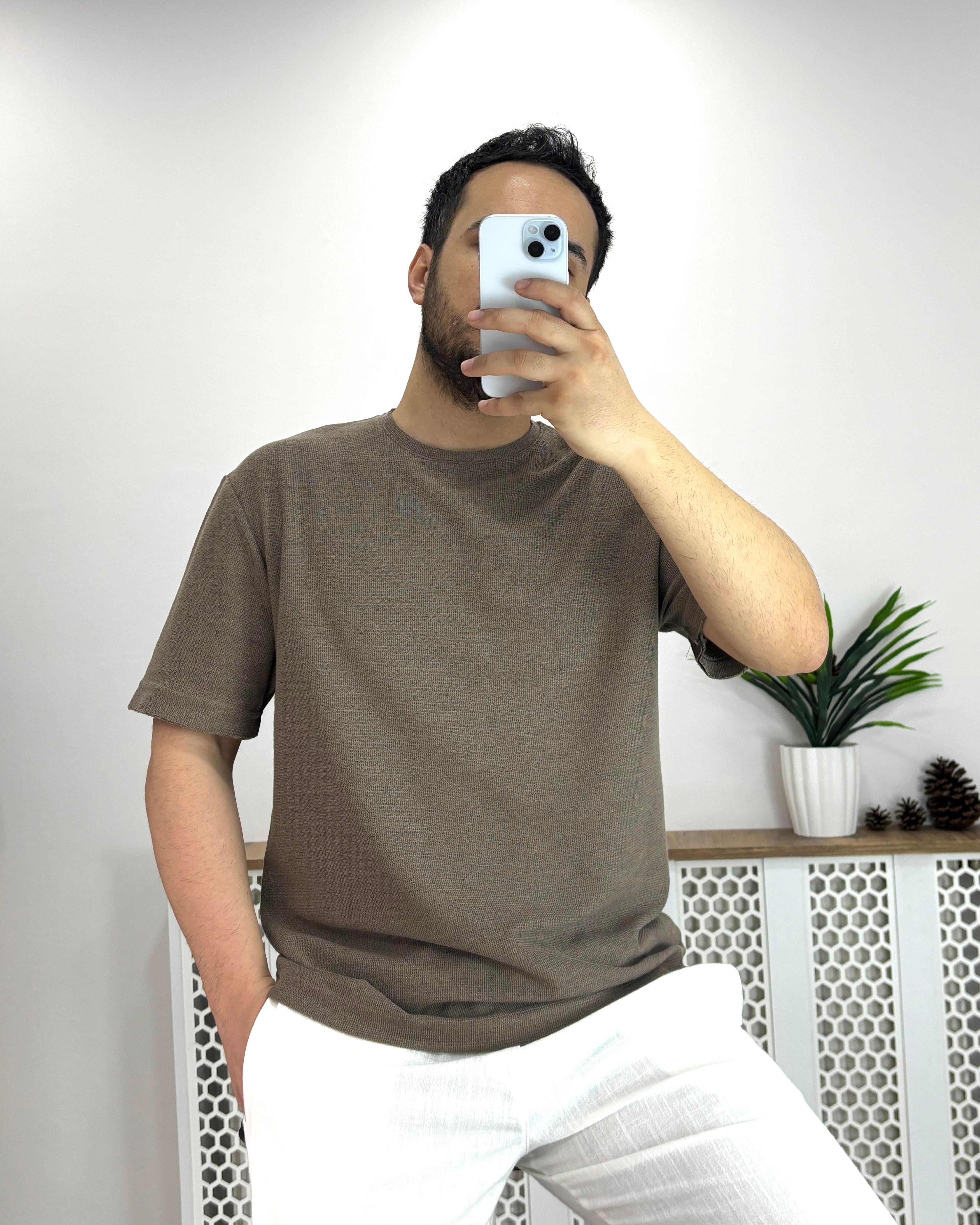 Haki Rahat Kalıp Dokulu Tshirt T0013