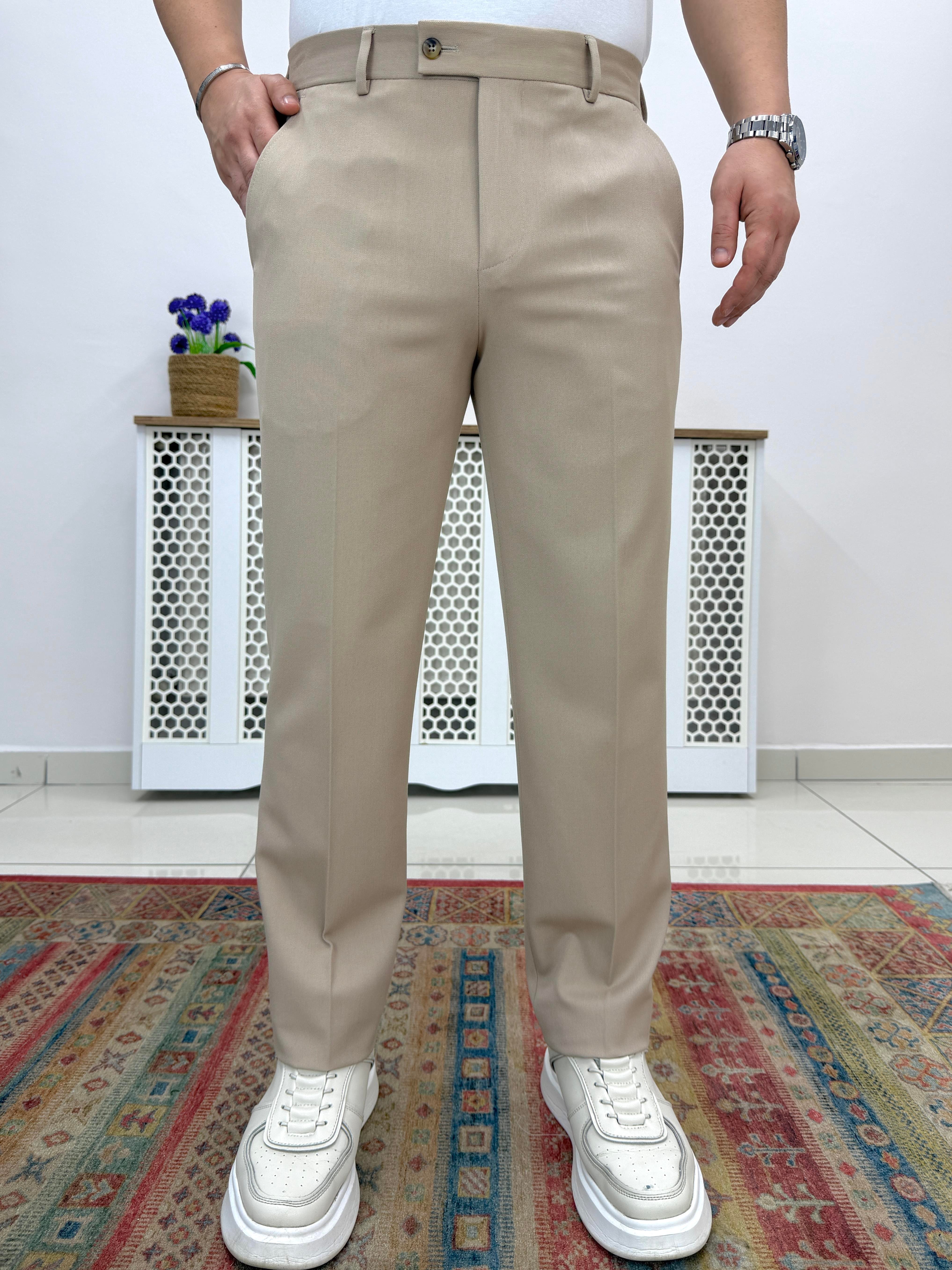 Lüx Regular Kalıp Bej Kumaş Pantolon P0031