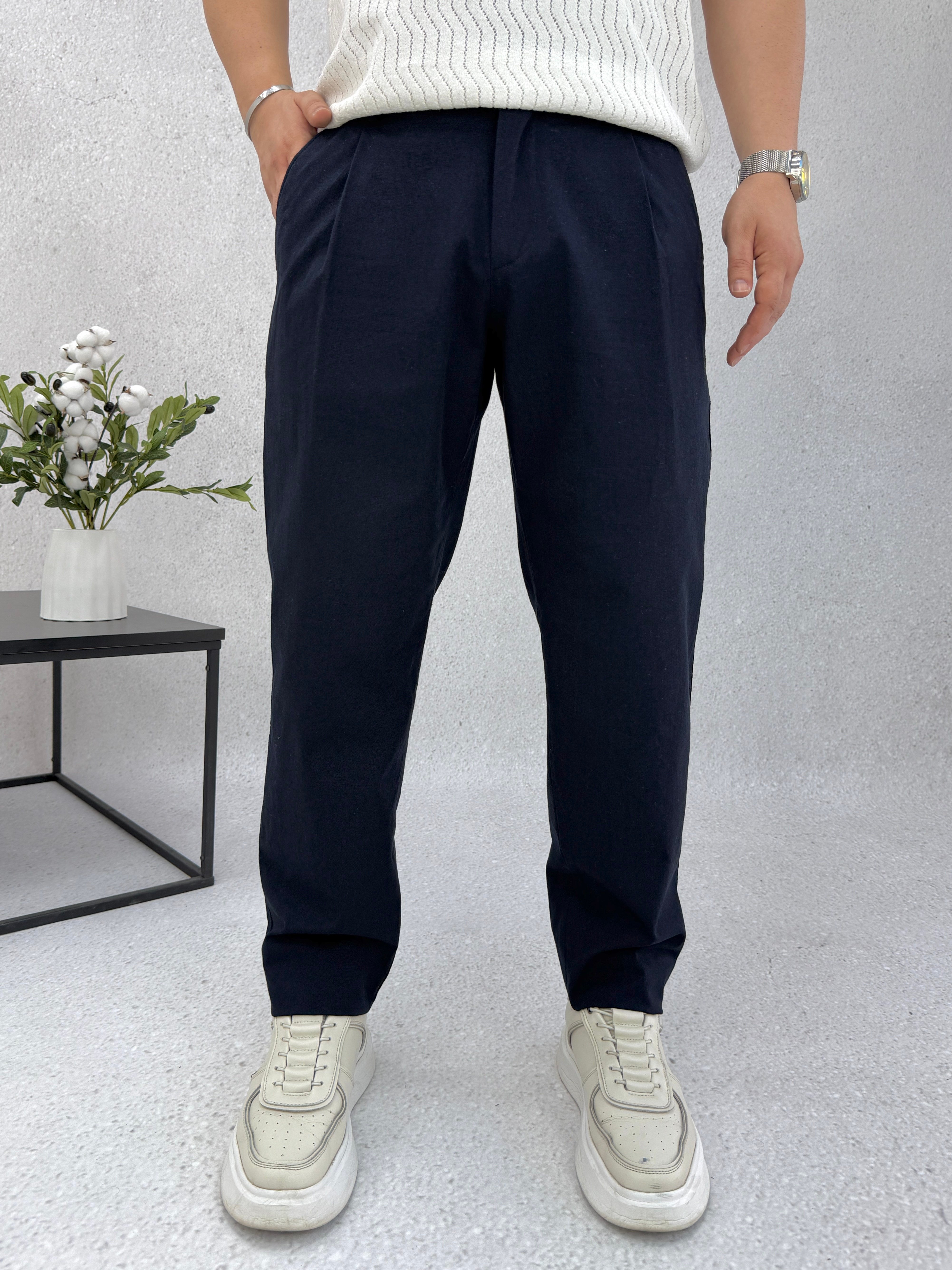 Pileli Regular Lacivert Keten Pantolon P0037