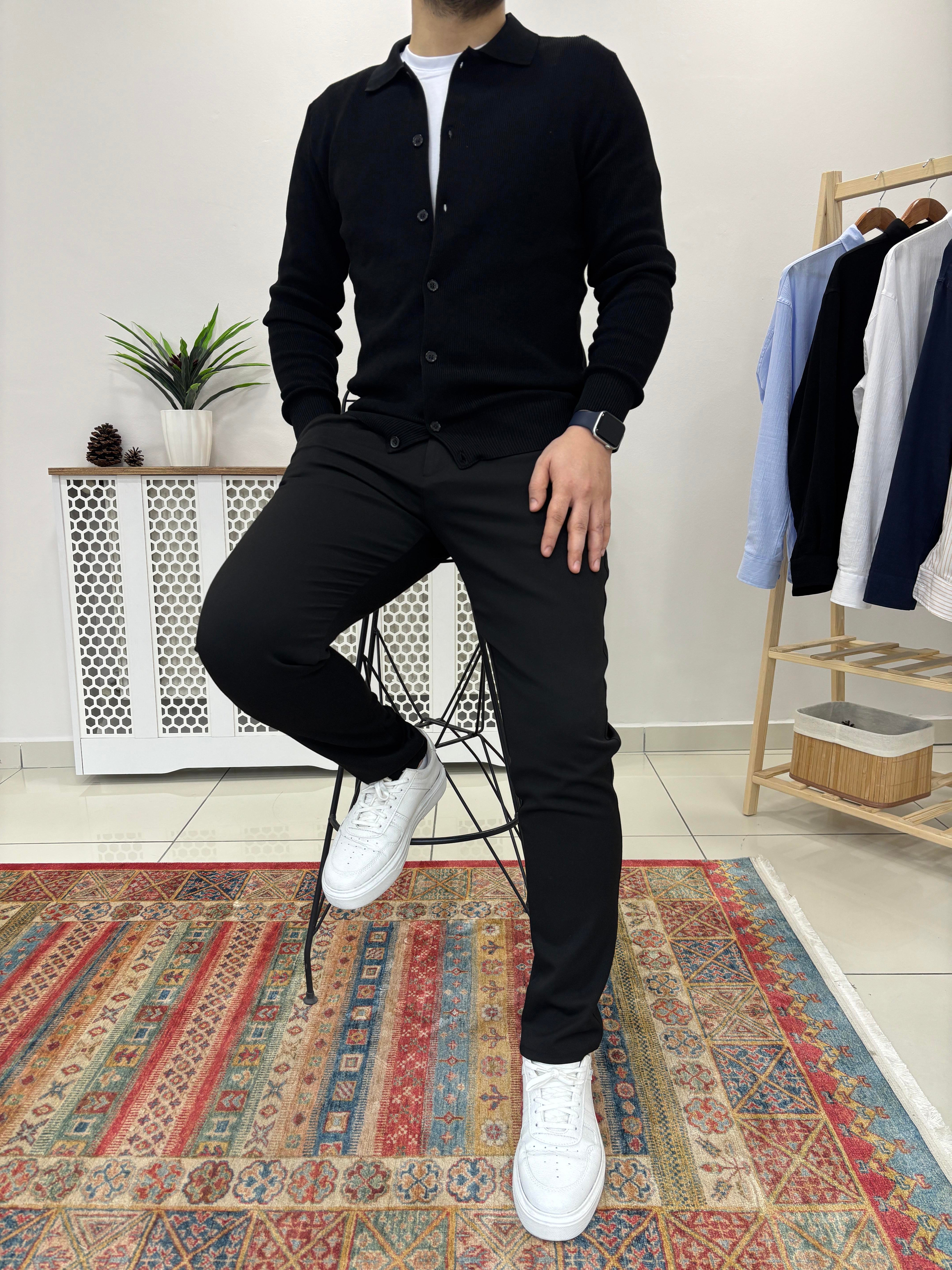 SİYAH Önü Düğmeli Model Hırka K0003