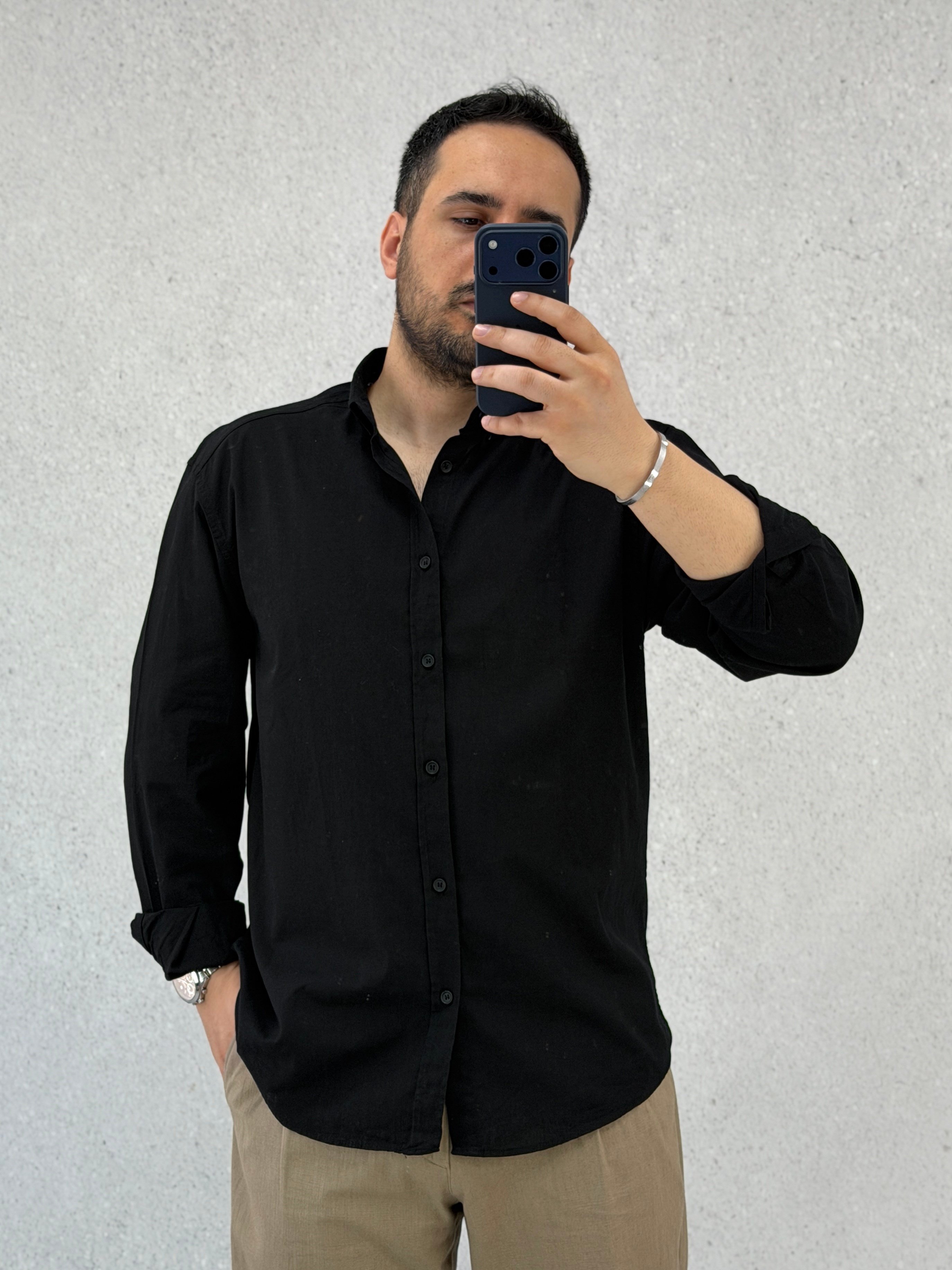 Siyah Oversize Pamuk Gömlek G0045