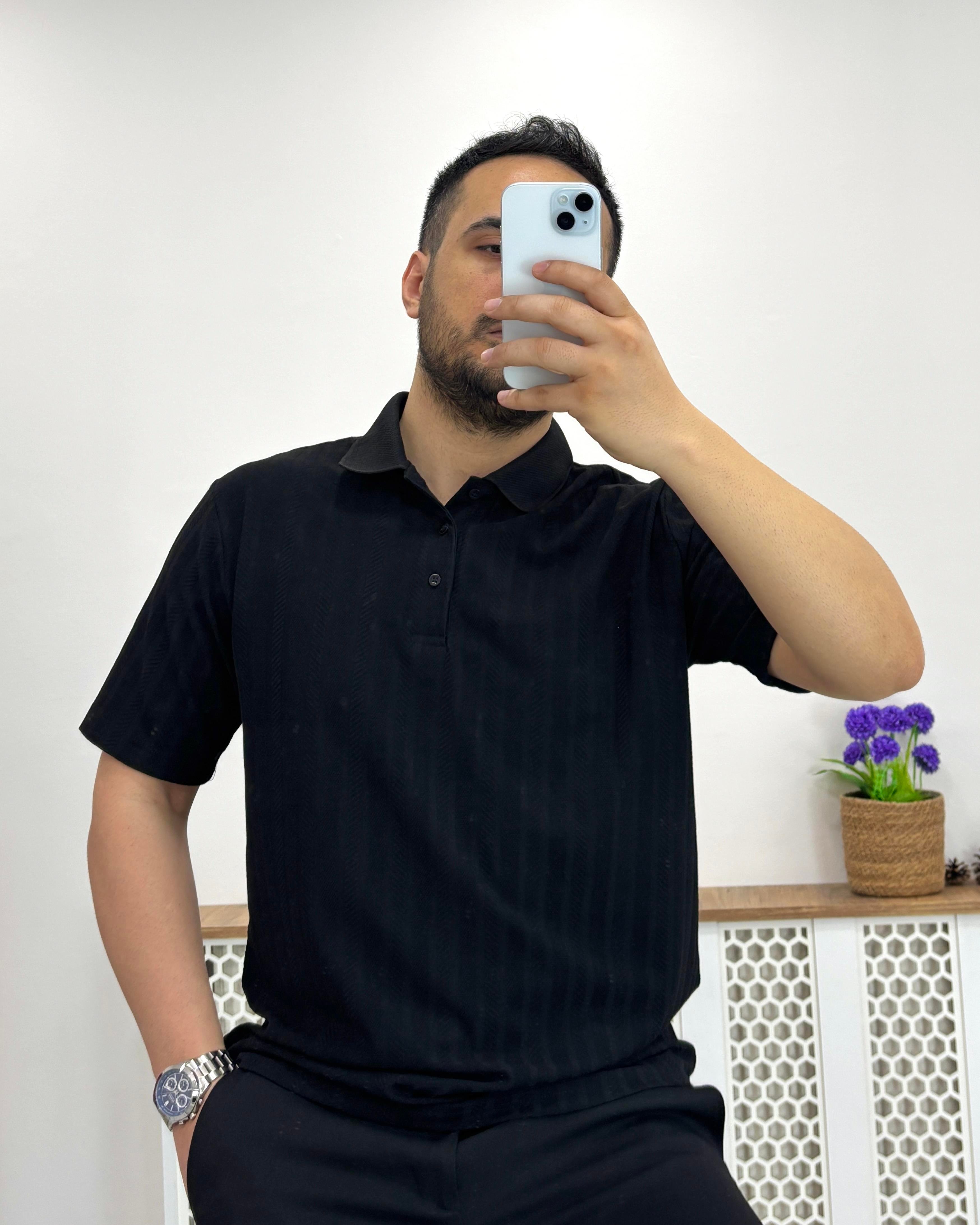 Siyah Polo Yaka Örme Tshirt T0014