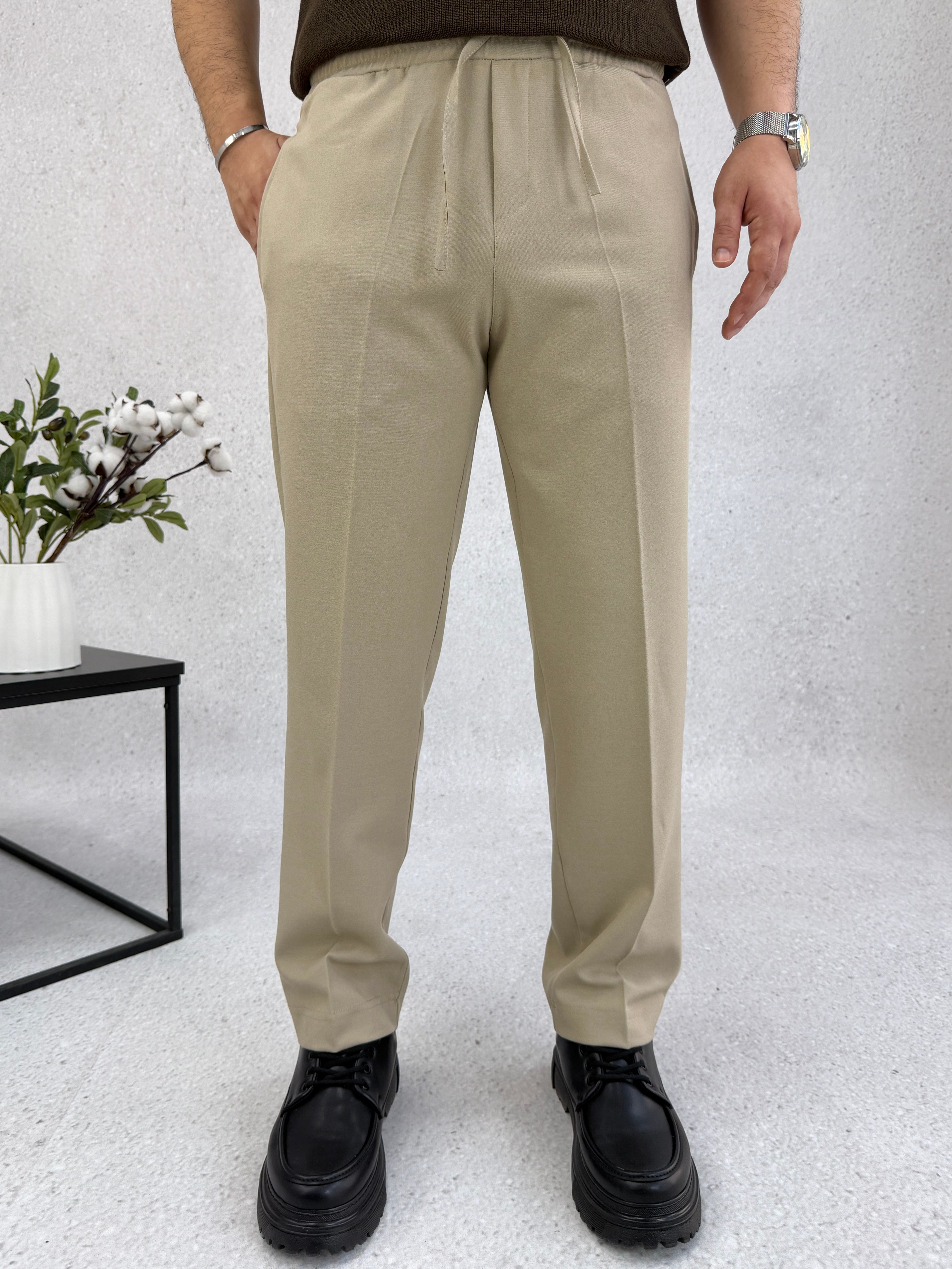 Taş Rengi Lastik Bel Regular Pantolon P0038