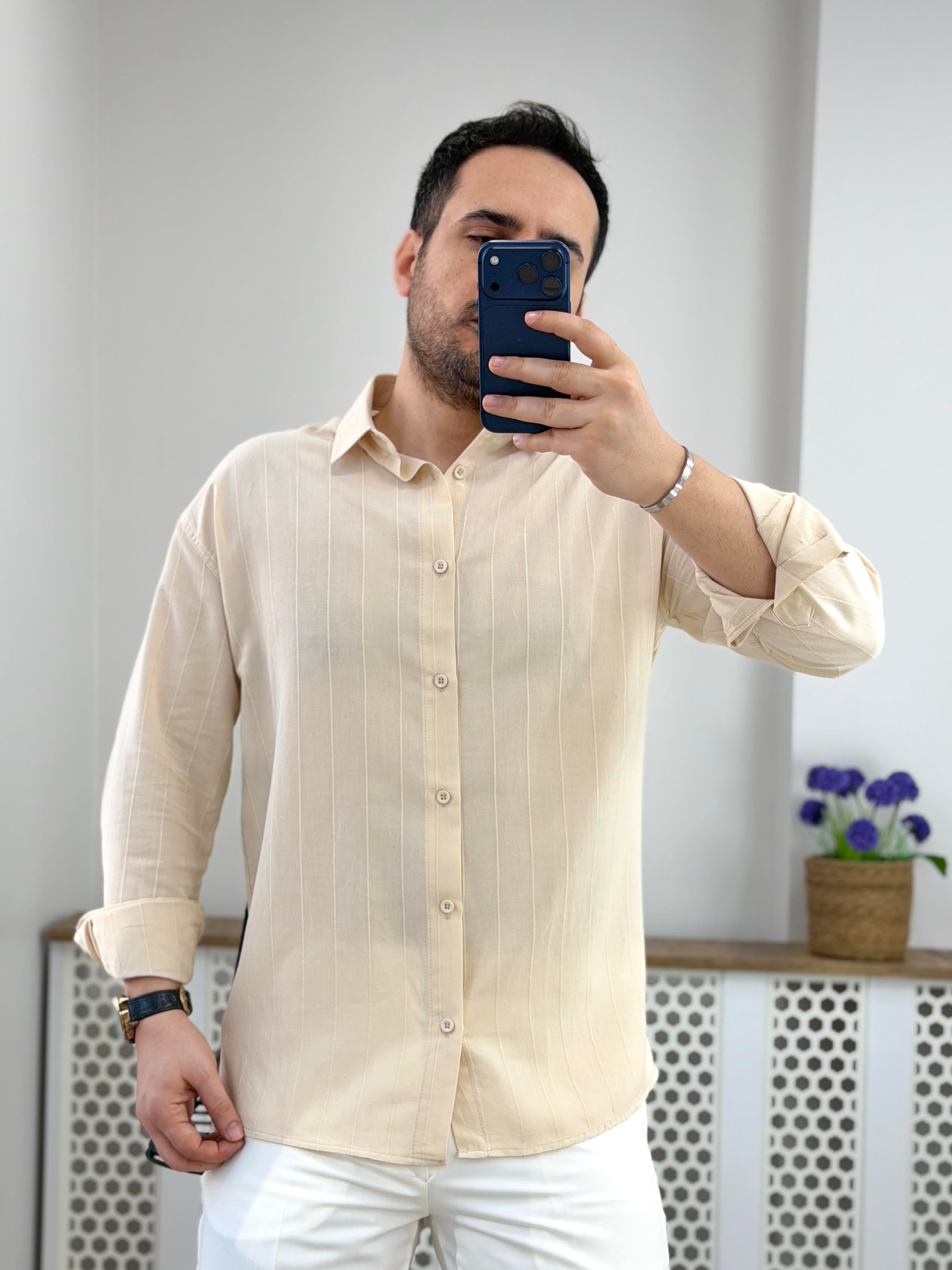 Yarım Oversize Gömlek Krem G0039