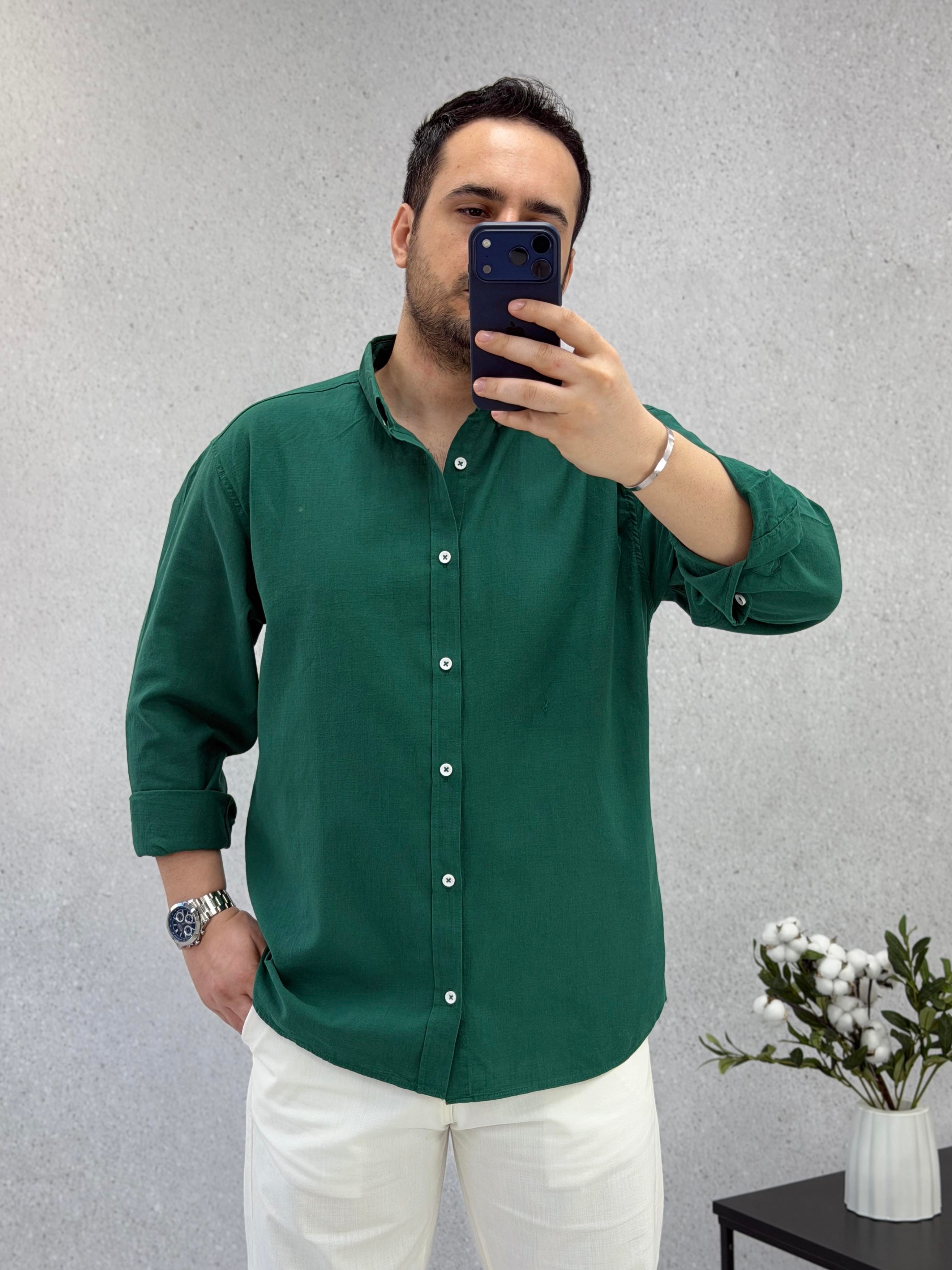 Zümrüt Yeşil Oversize Pamuk Gömlek G0033