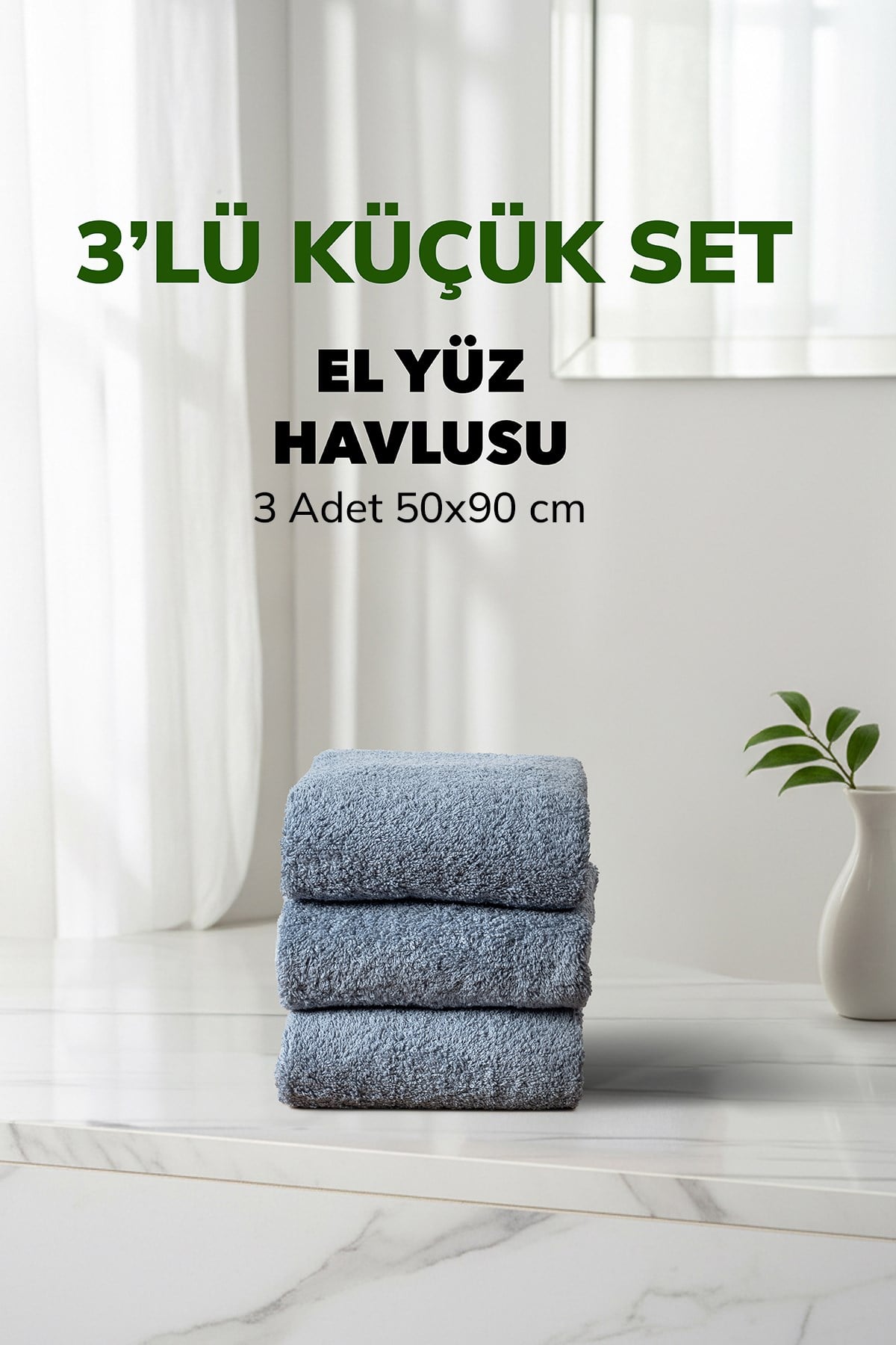 3 lü Karelii Mavi Renk Yumuşak Pamuk El Yüz Havlusu Seti 50x90 cm
