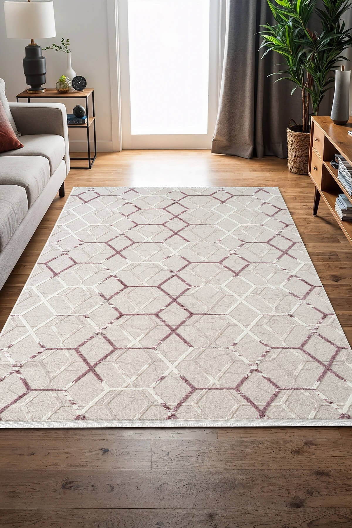Armada AD001L Akrilik Gri Halı Lila Geometrik Detaylı