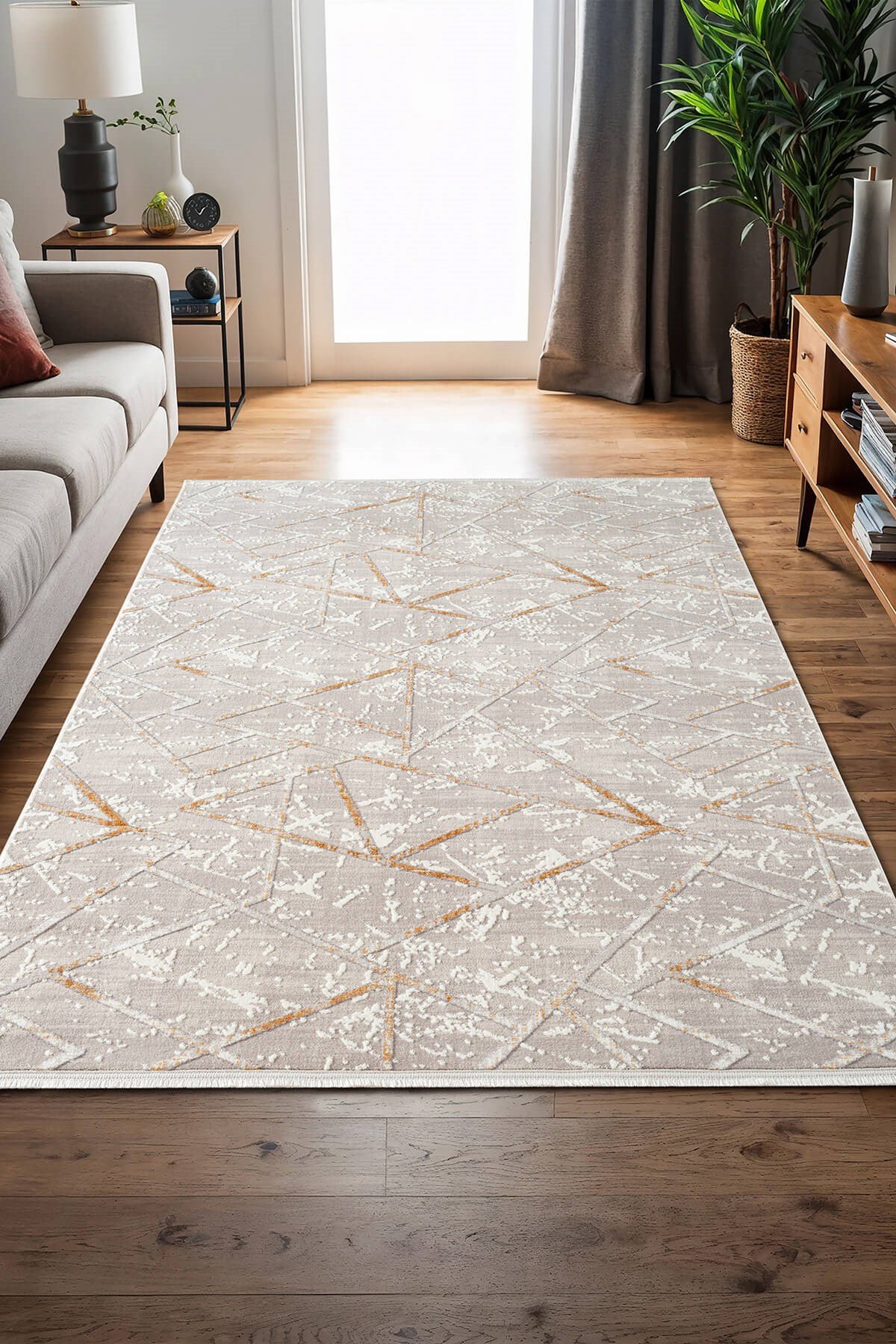 Armada AD002S Akrilik Gri Halı Beyaz Sarı Geometrik Detaylı
