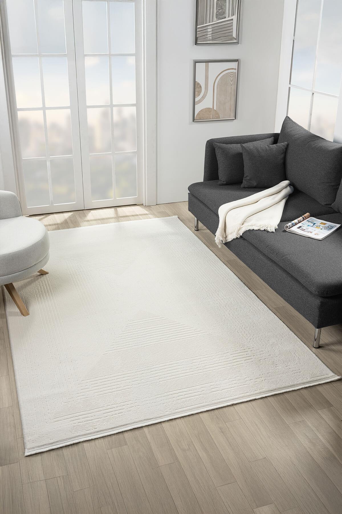 Armony Ar007a Beyaz Halı Modern Desen Akrilik Pamuk Taban
