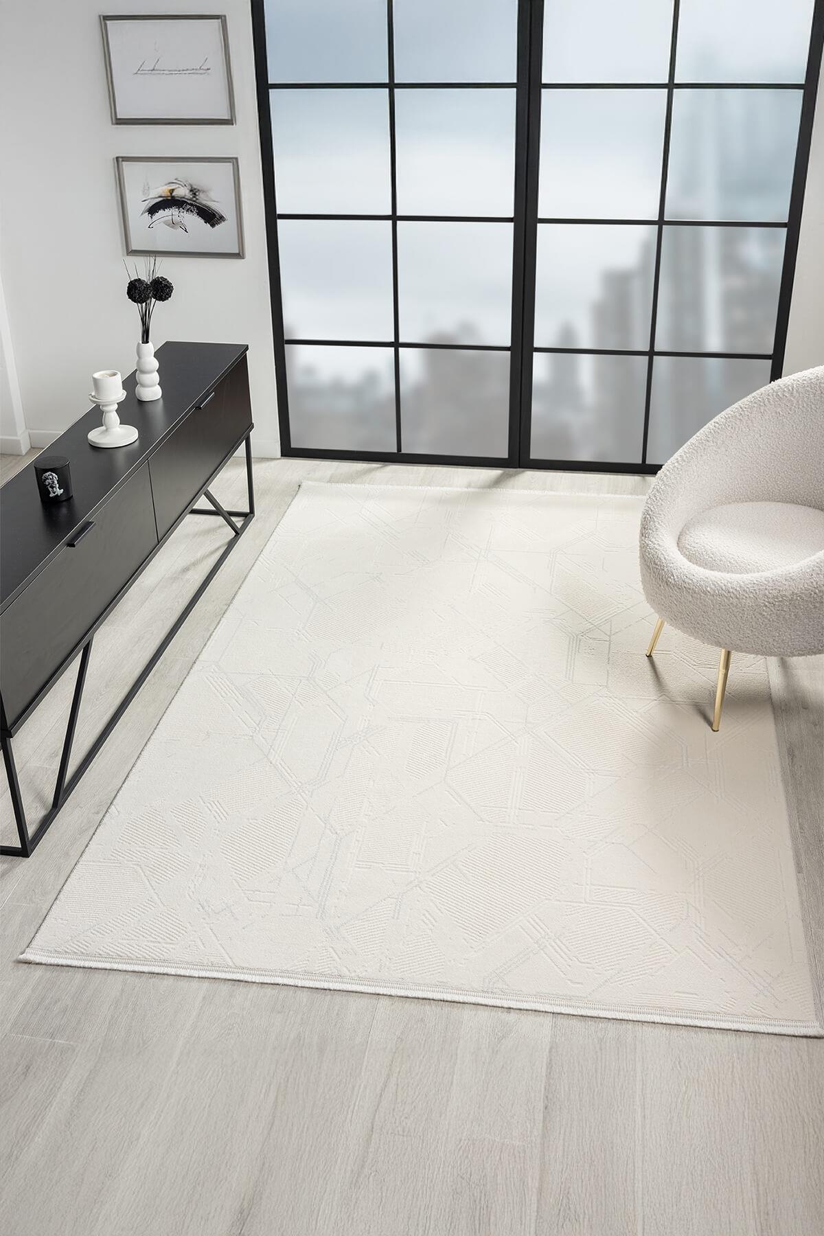Armony Ar011a Beyaz Halı Modern Desenli Akrilik Pamuk Taban