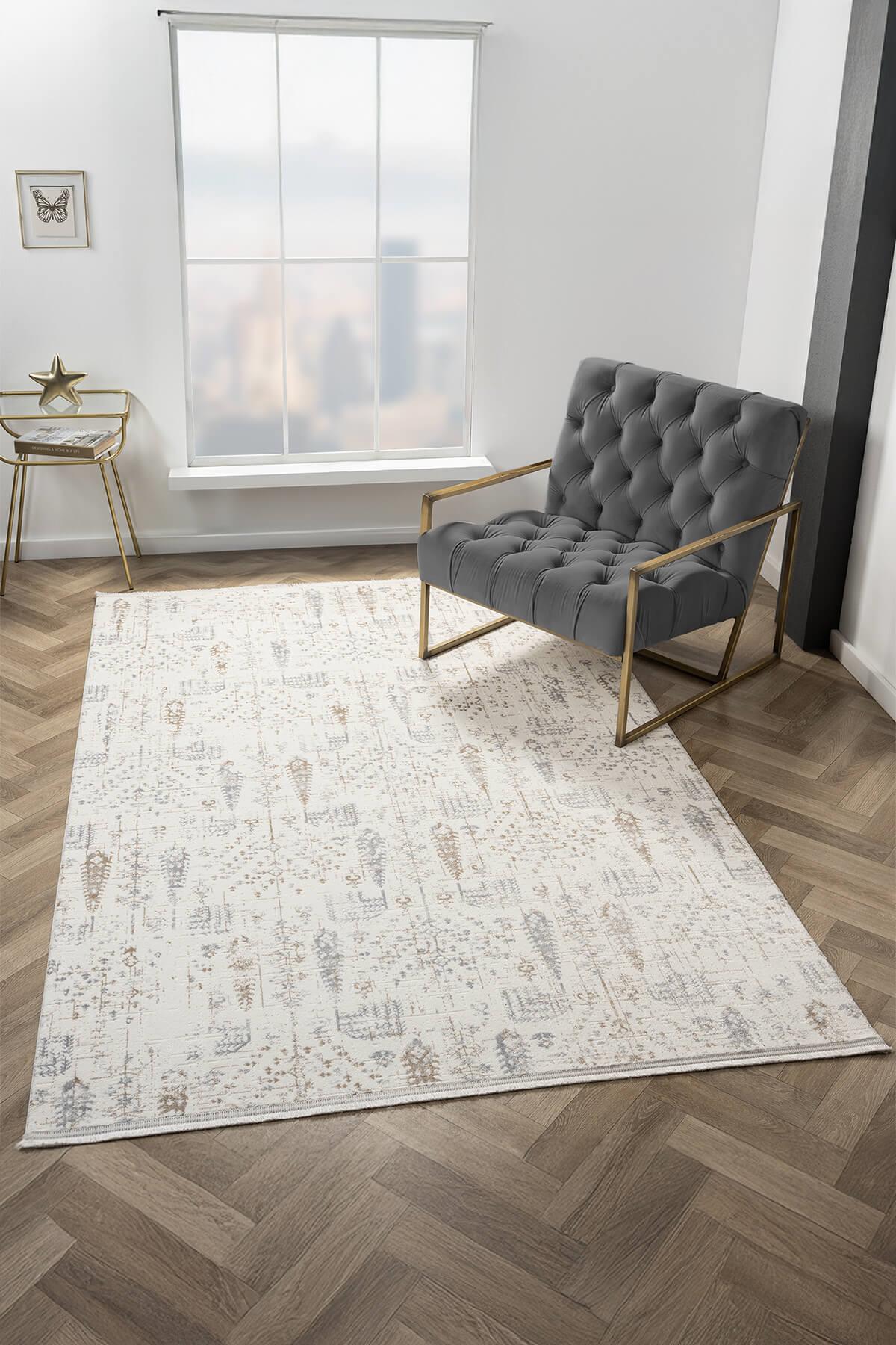 Armony Ar012a Beyaz Halı Modern Desenli Akrilik Pamuk Taban