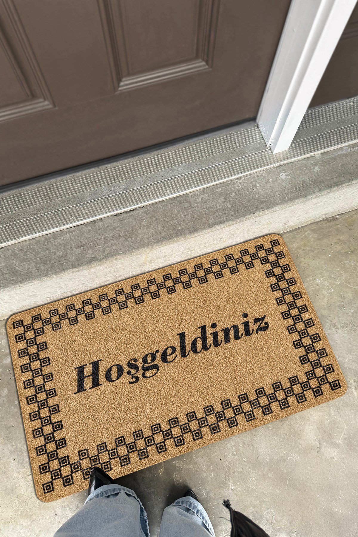Coco Entry PS026A Damalı Çerçeve Hoşgeldiniz Desen Kalın Kaymaz Taban Paspas