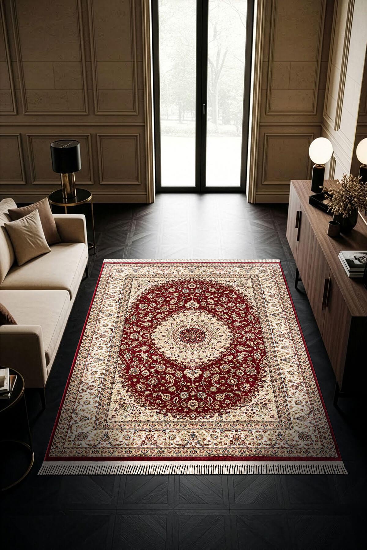 Cotto Home Fesane FN001J Bordo Pamuk Taban Klasik Halı