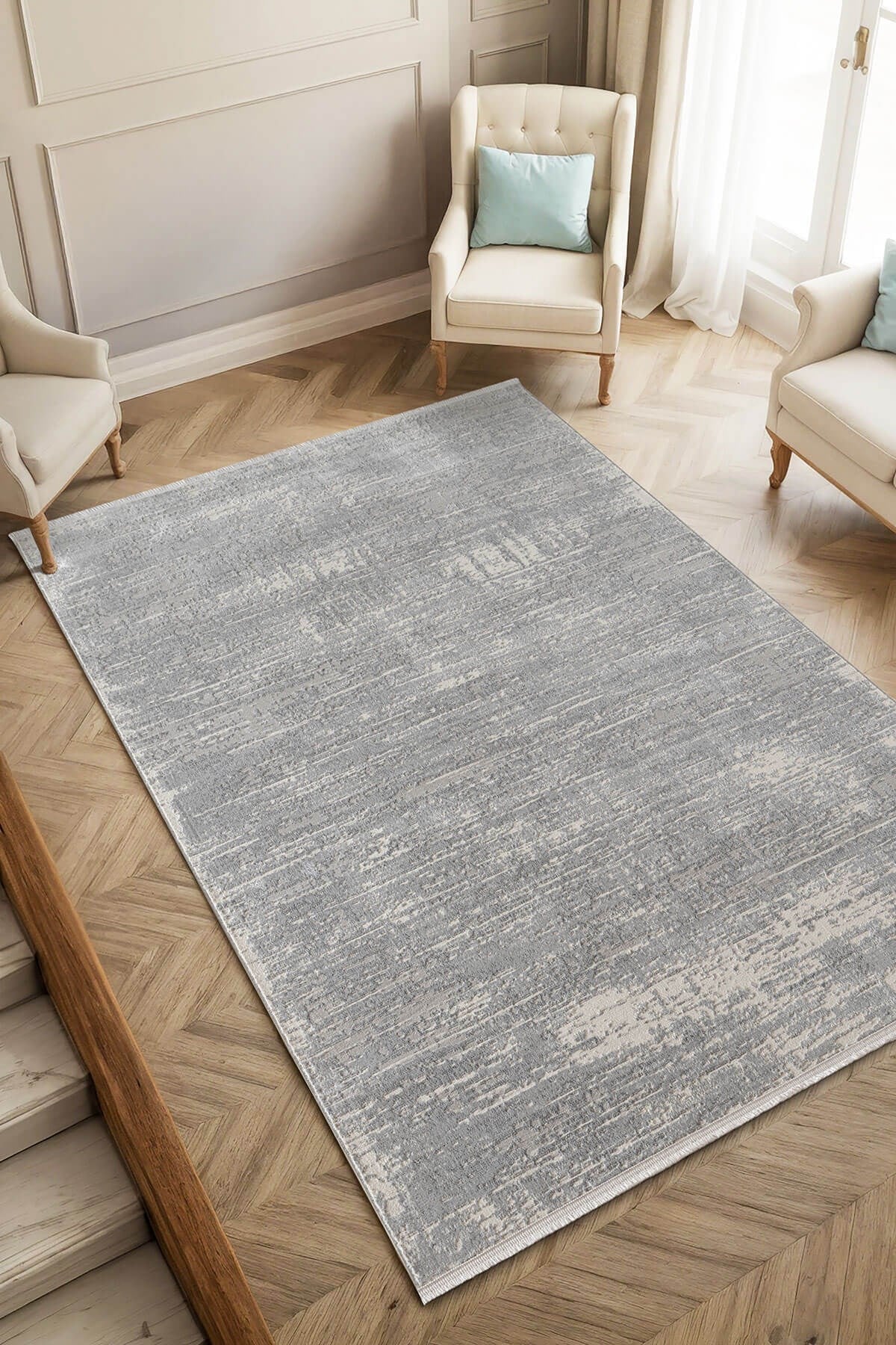Loya LY008G Gri Halı Modern Desenli Pamuk Taban Salon Halısı Yatak Odası Koridor