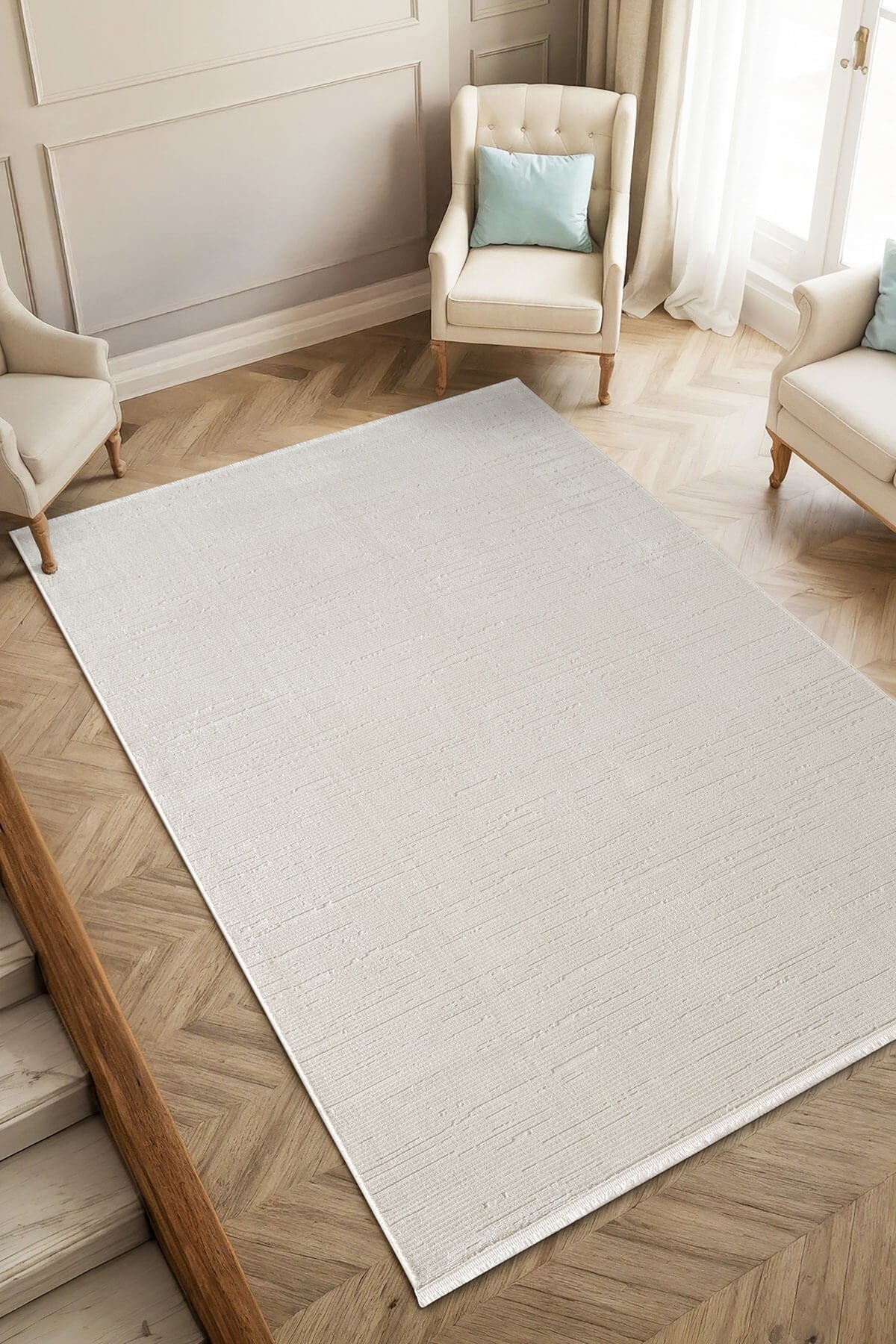 Loya LY009W Krem Halı Modern Desenli Pamuk Taban Salon Halısı Yatak Odası Koridor