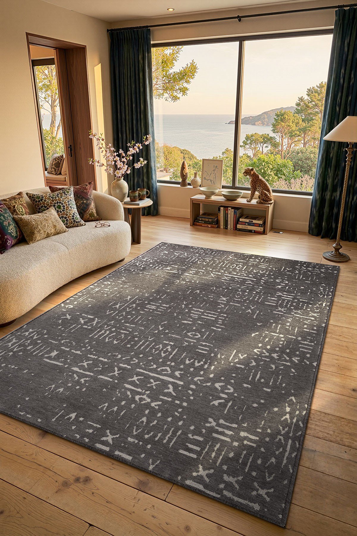 Mikasa MKS01Z Antrasit Dekoratif Şönil Kilim İskandinav Desen Yıkanabilir Yumuşak Kaymaz Taban Halı