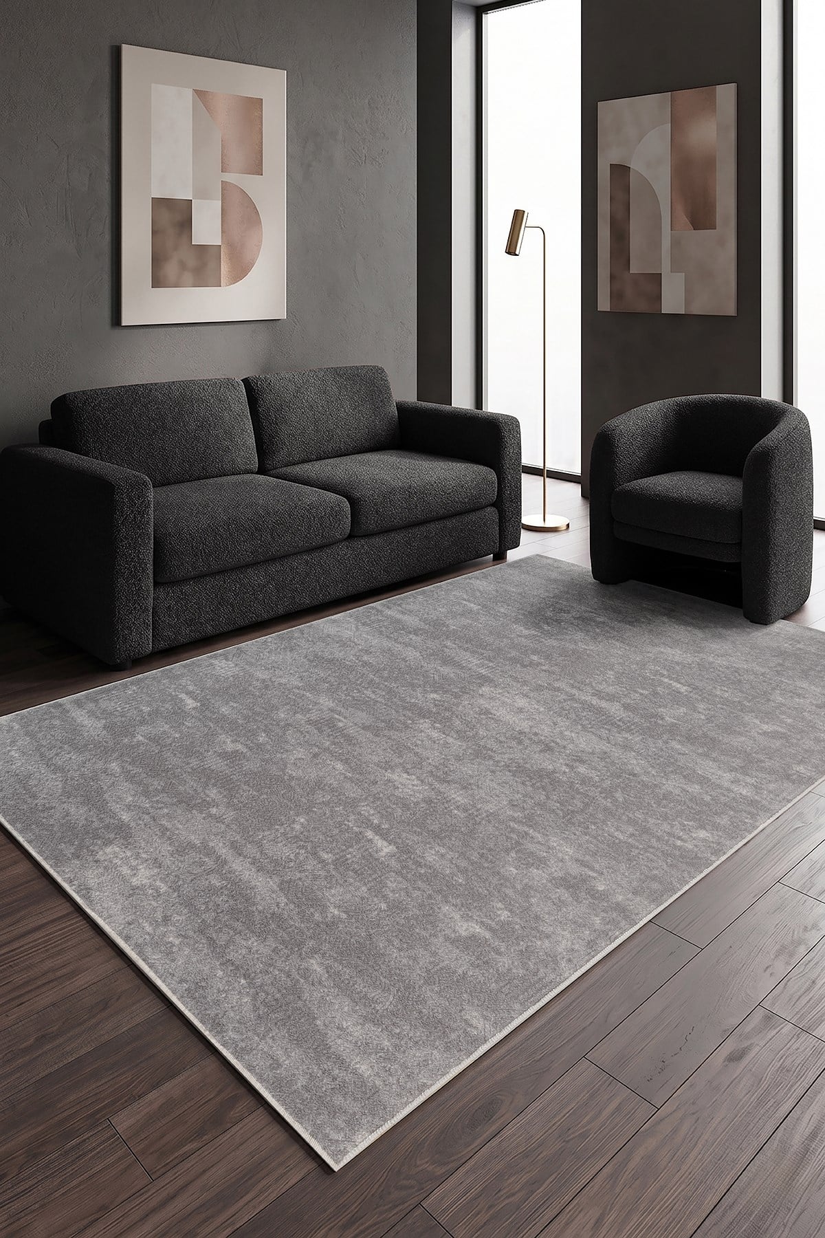 Nova Gri NVA01G Yıkanabilir Kaymaz Taban Yumuşak Dokulu Peluş Kesme Halı Mutfak Koridor Salon Halısı
