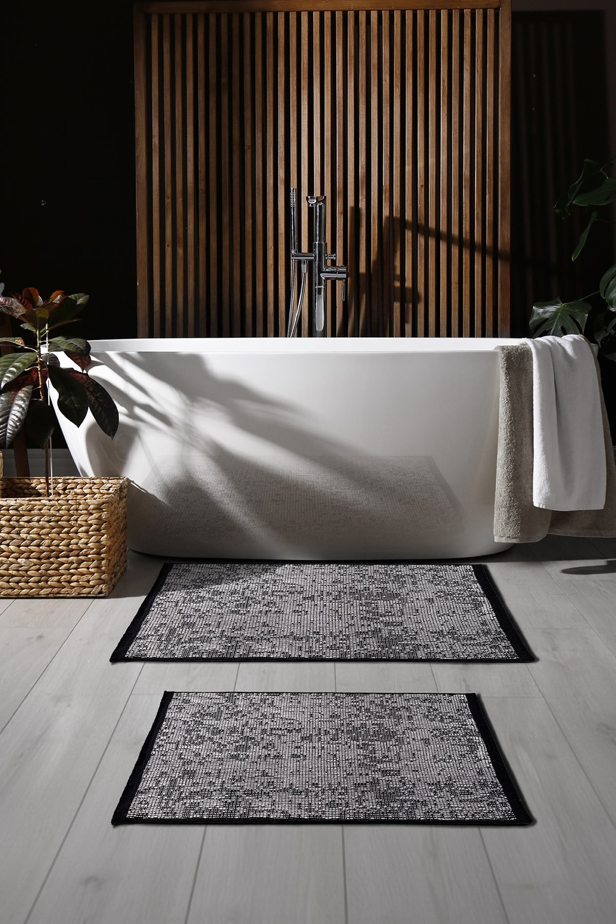 Rothi Pamuklu Kaymaz Taban Gri 2'li Banyo Paspas Seti 60x100 60x50