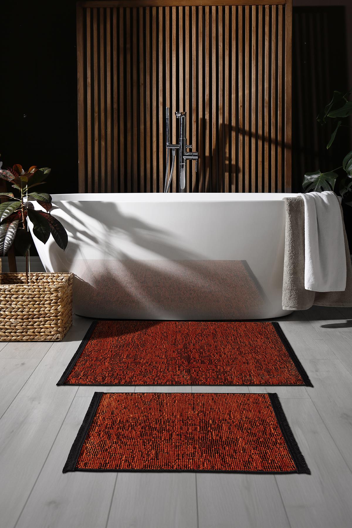 Rothi Pamuklu Kaymaz Taban Turuncu 2'li Banyo Paspas Seti 60x100 50x60